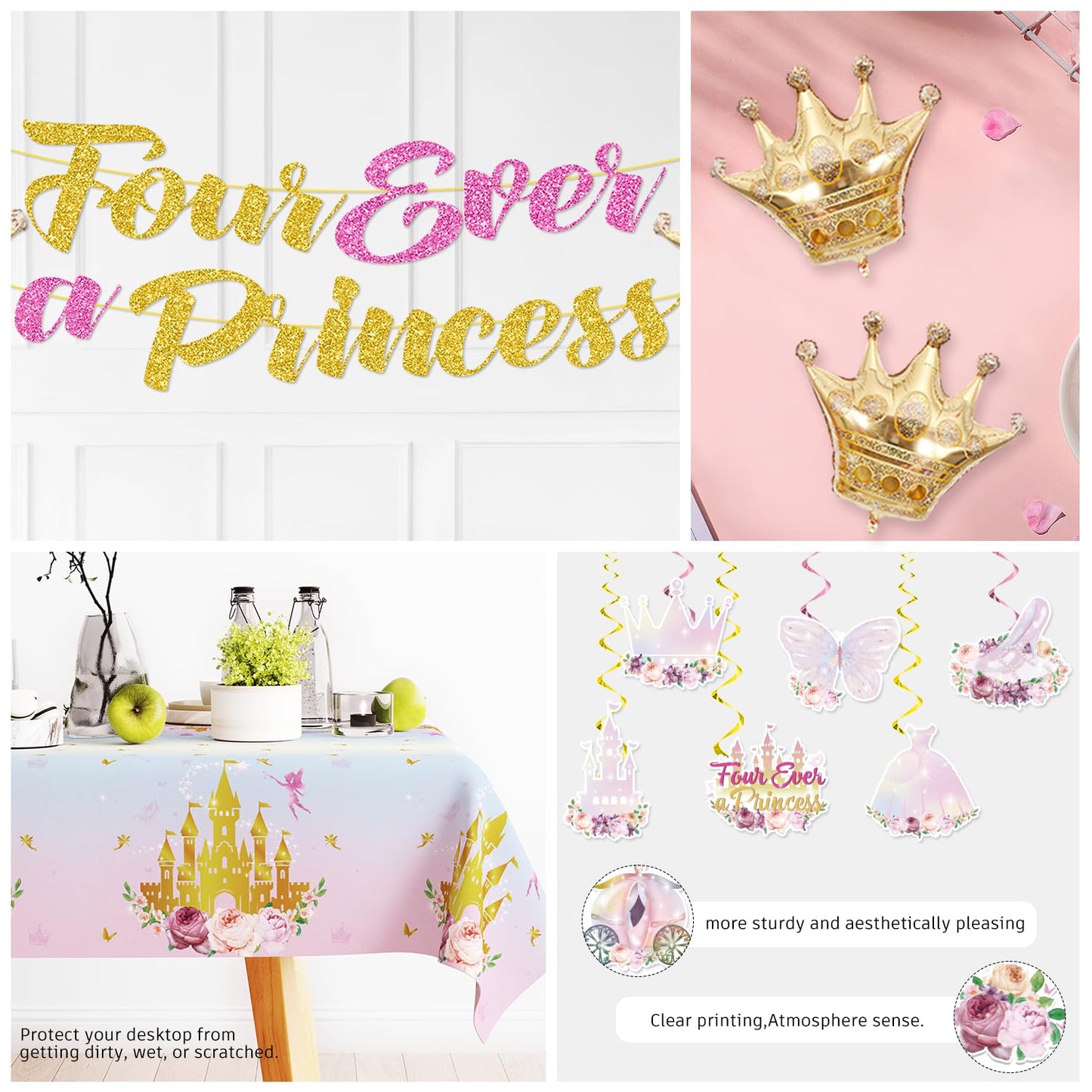 Xynic Four Ever Princess 201Pcs Birthday Tableware Set — Serves 25 for 4th Birthday