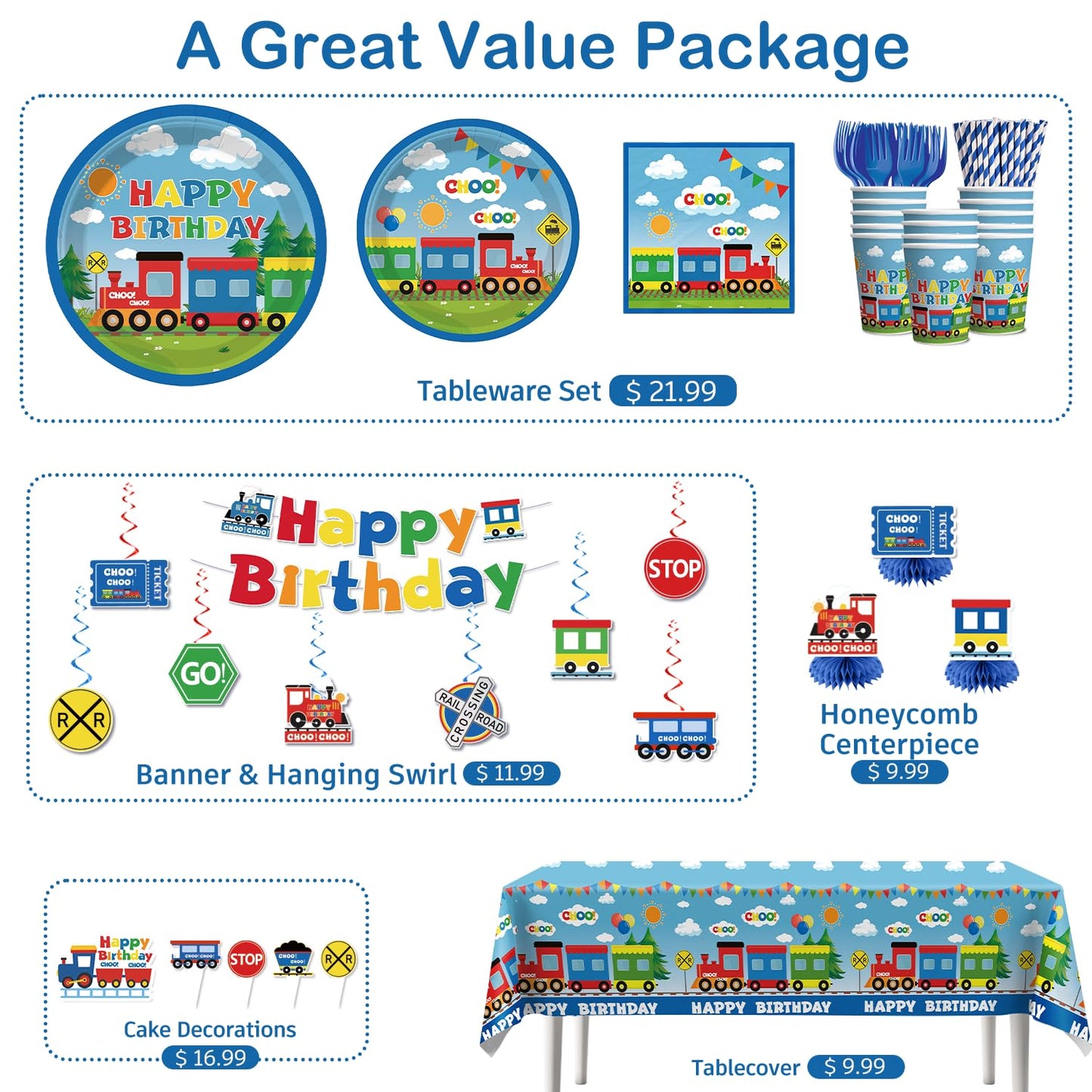 Xynic Train Birthday Decorations – 201 Pcs Complete Train-Themed Party Set