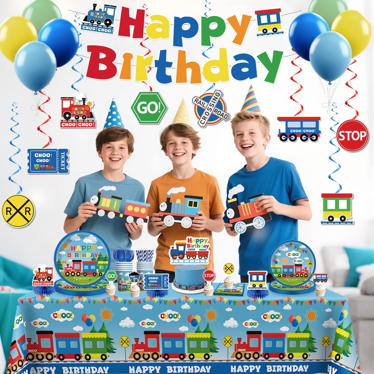 Xynic Train Birthday Decorations – 201 Pcs Complete Train-Themed Party Set