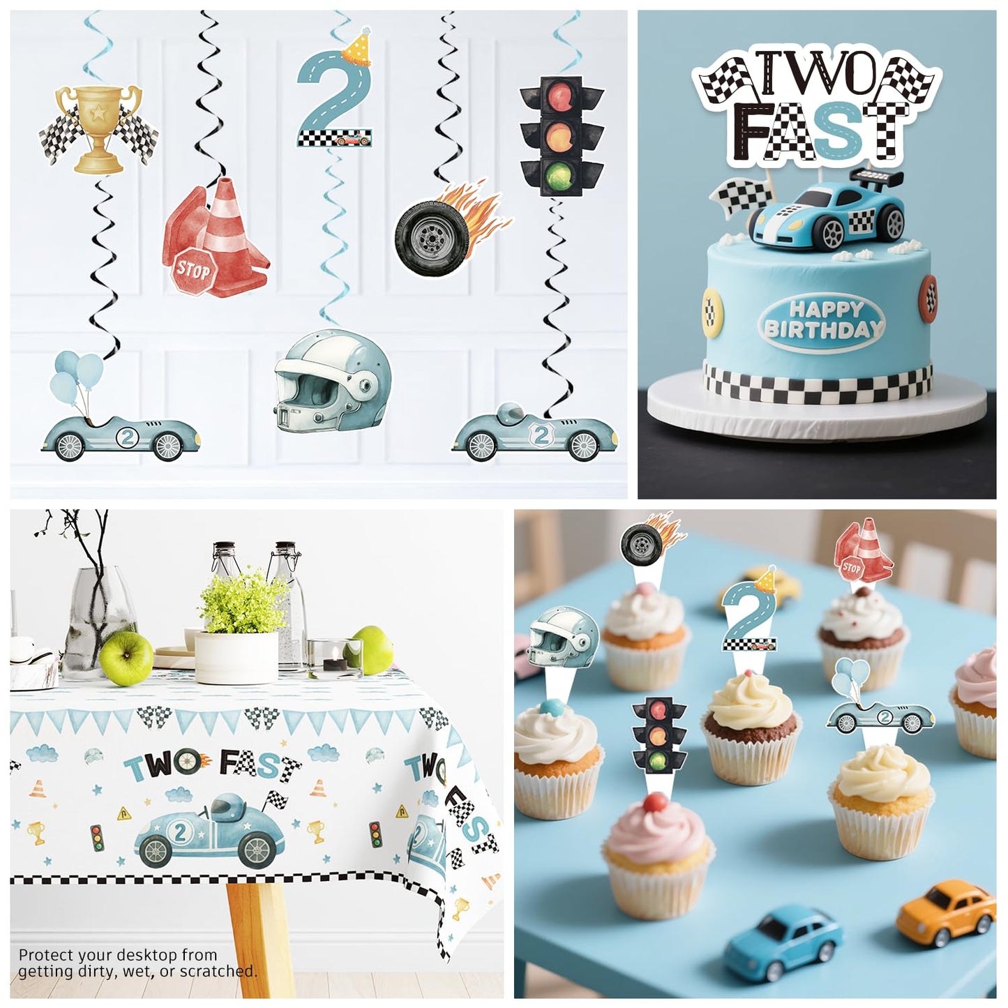 Xynic 187Pcs Two Fast Birthday Decor Set for 25 Guests | Banner, Plates, Tablecloth & Balloons