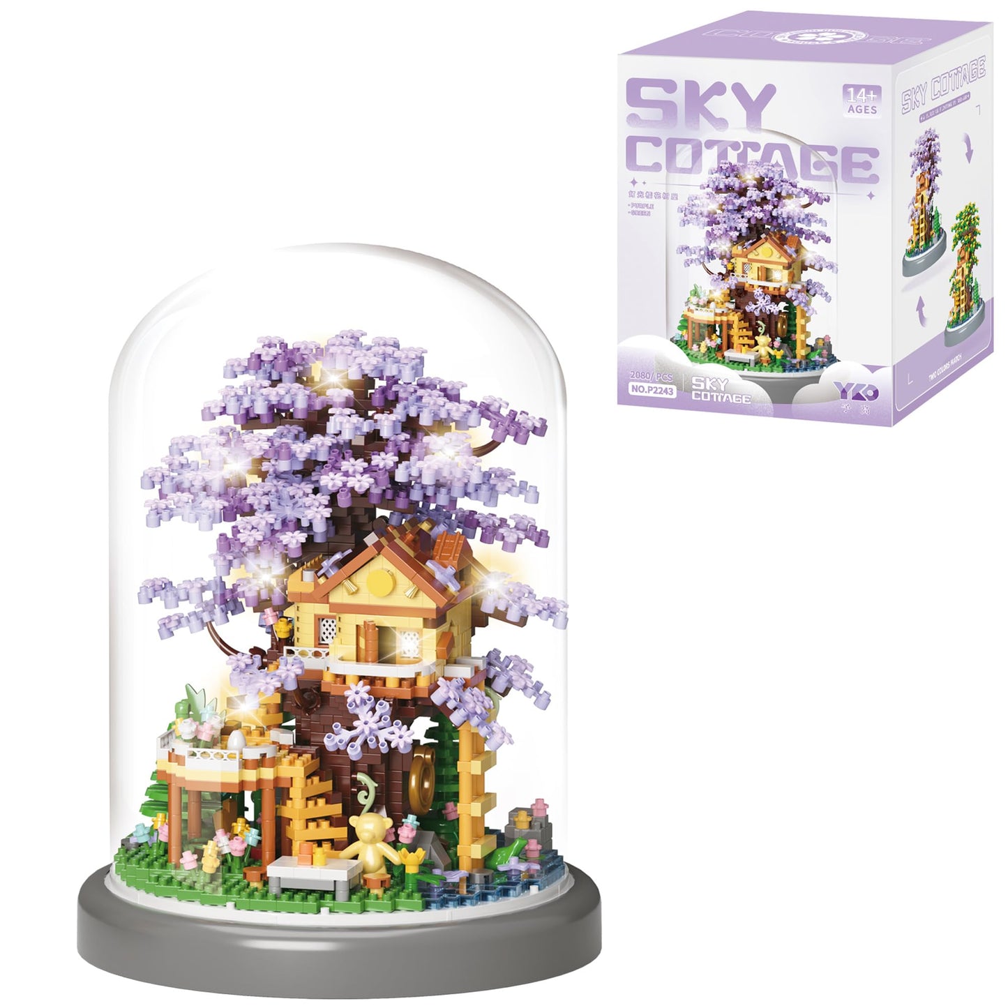 XYUYTOEI Cherry Blossom Bonsai Tree House DIY Kit — 2680 Micro Bricks + LED Lights