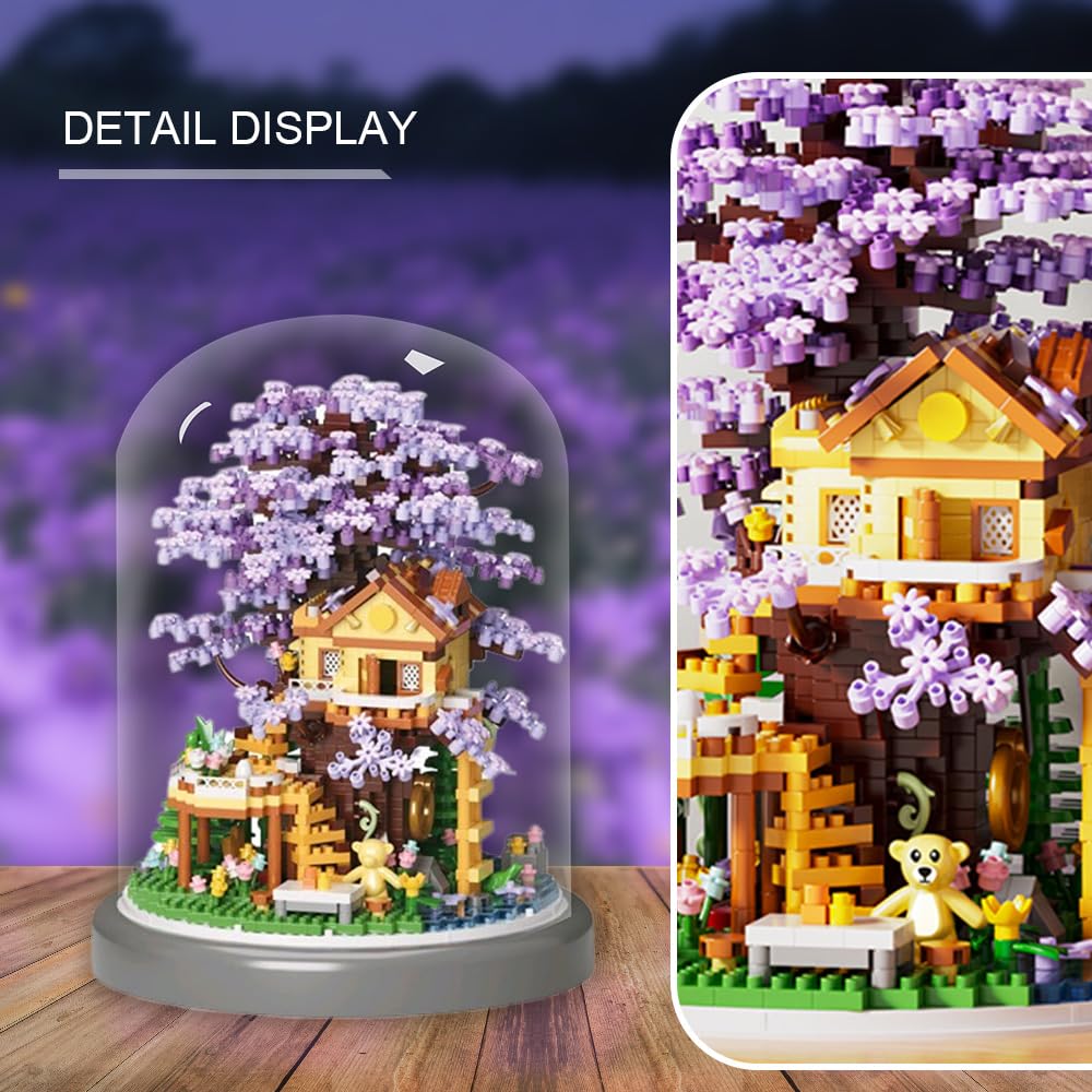XYUYTOEI Cherry Blossom Bonsai Tree House DIY Kit — 2680 Micro Bricks + LED Lights