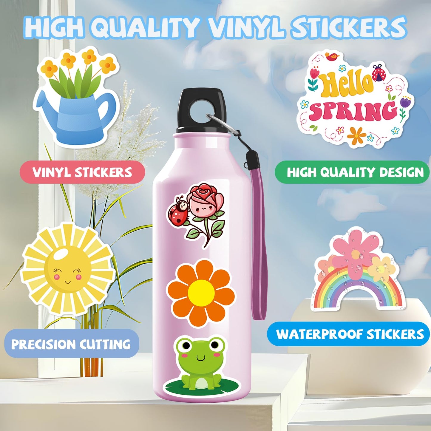 XZENTIRA 104 PCS Spring Vinyl Stickers – Water Bottle & Craft Decor Set