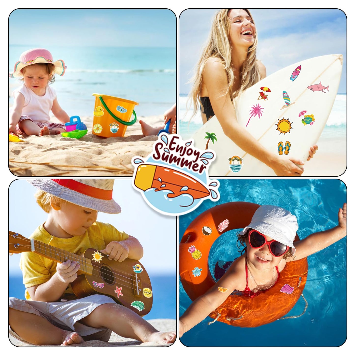 XZENTIRA 100 PCS Summer Stickers for Kids – Waterproof Beach Vinyl for Laptops & Bottles