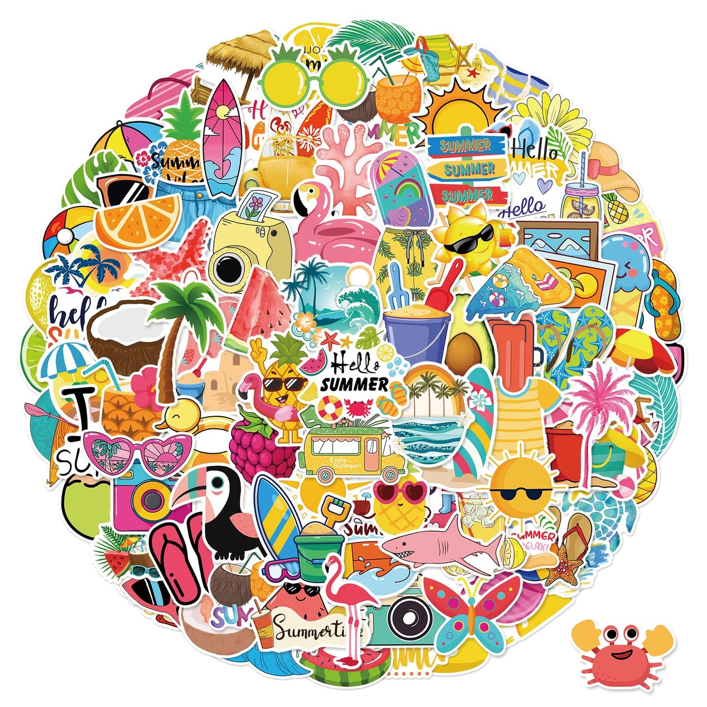 XZENTIRA 100 PCS Summer Stickers for Kids – Waterproof Beach Vinyl for Laptops & Bottles