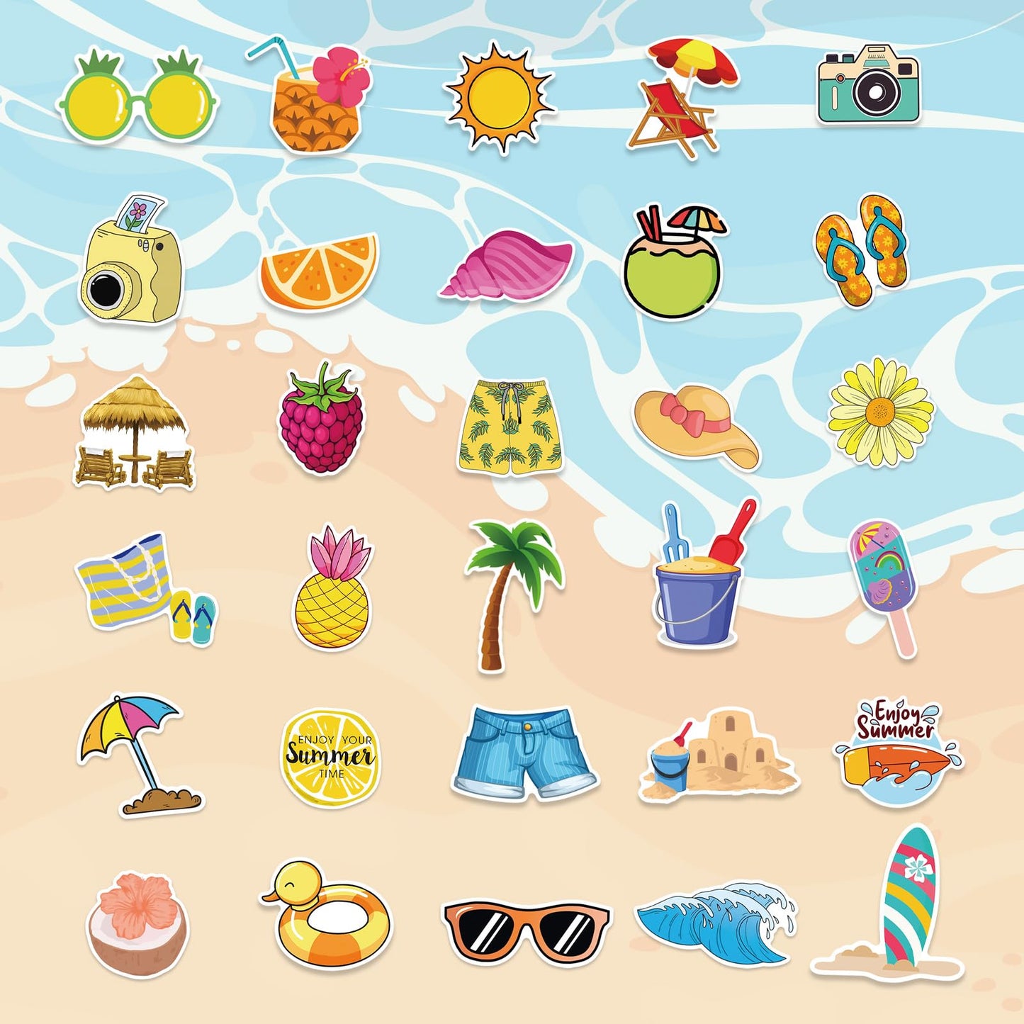 XZENTIRA 100 PCS Summer Stickers for Kids – Waterproof Beach Vinyl for Laptops & Bottles