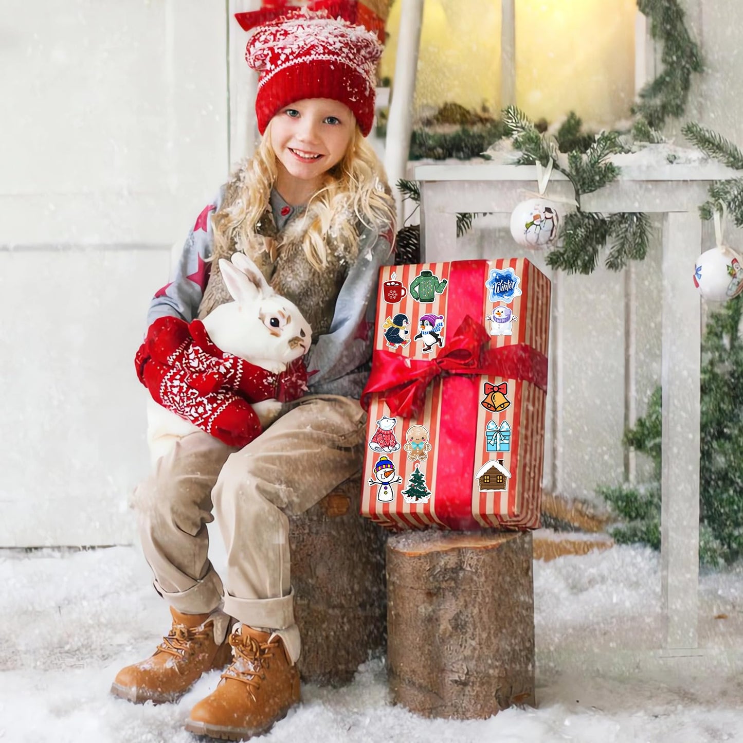 XZENTIRA 103 PCS Winter Stickers for Kids – Waterproof Snowman, Penguin & Snowflake Vinyl Decals