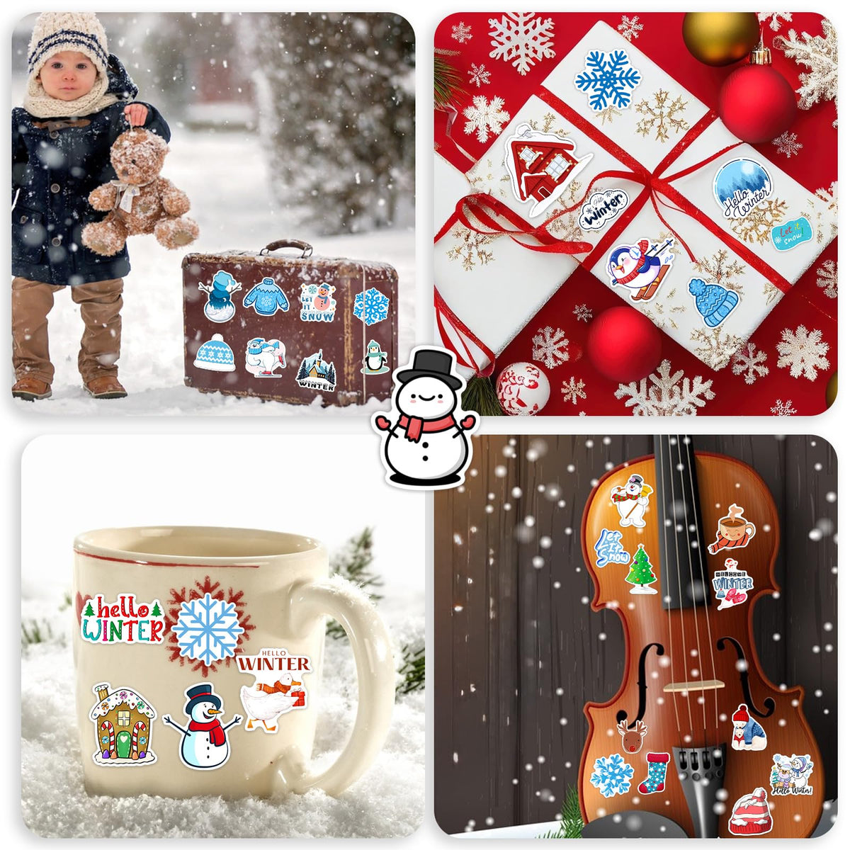 XZENTIRA 103 PCS Winter Stickers for Kids – Waterproof Snowman, Penguin & Snowflake Vinyl Decals