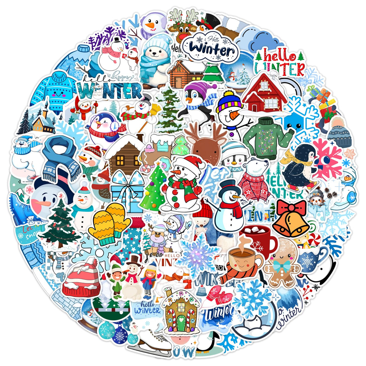 XZENTIRA 103 PCS Winter Stickers for Kids – Waterproof Snowman, Penguin & Snowflake Vinyl Decals