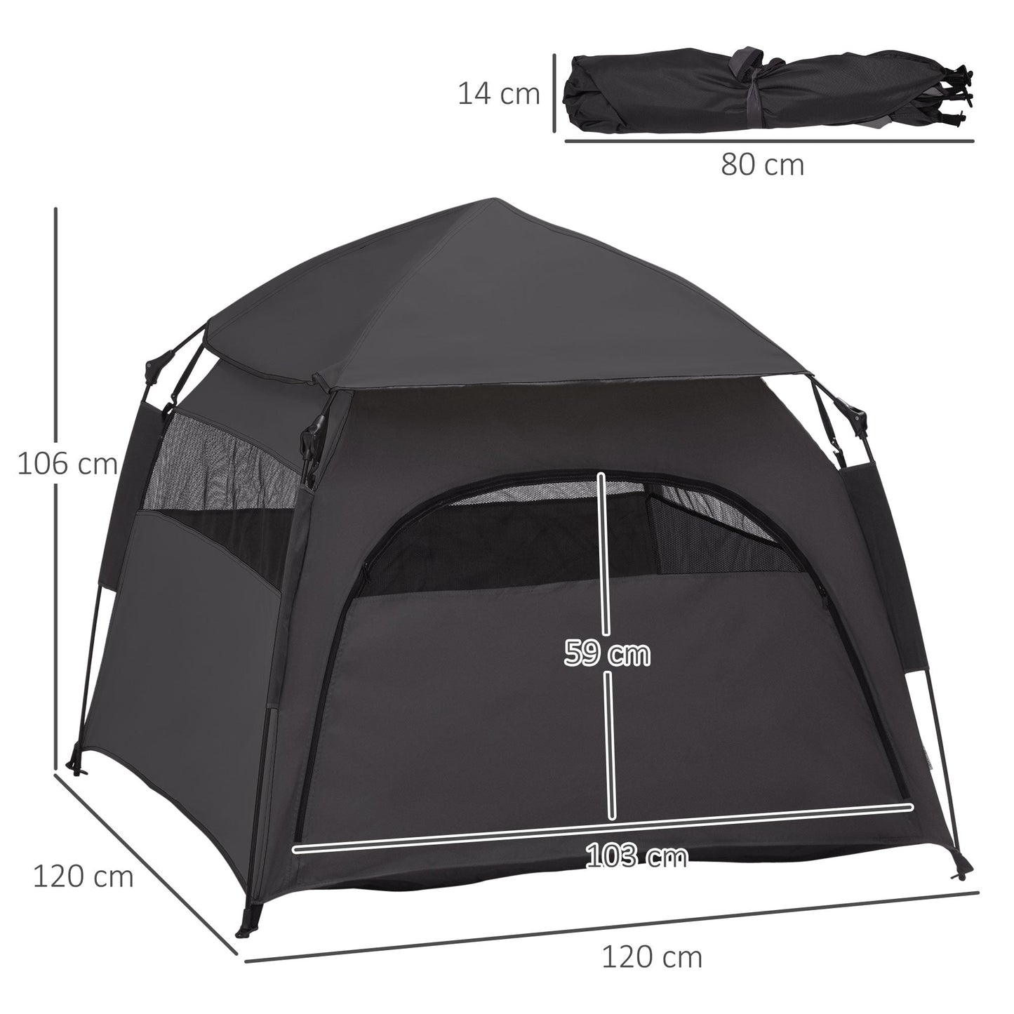 PawHut Foldable Dog Cat Tent with Waterproof Oxford Cloth, Carry Bag, Grey