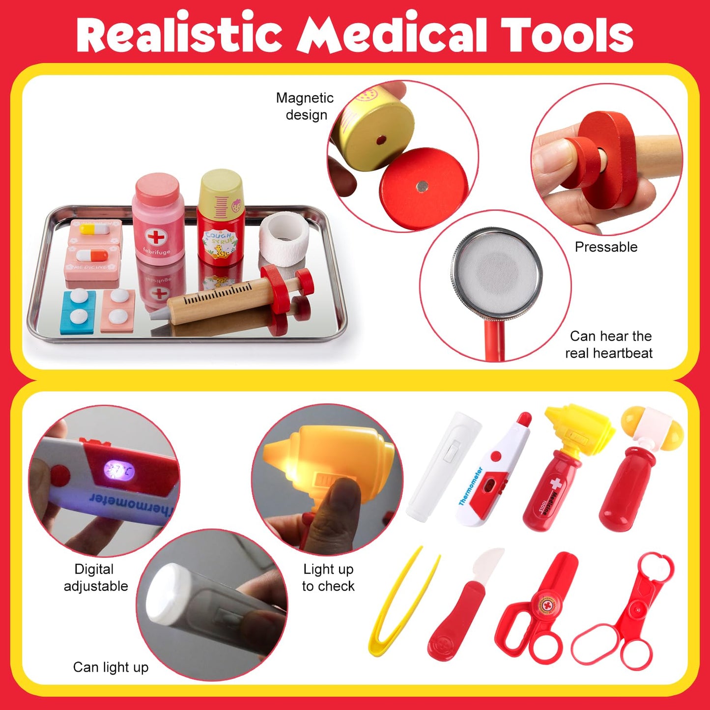 XZZO Doctor Kit for Kids — 36-Piece Pretend Playset with Stethoscope & Bag