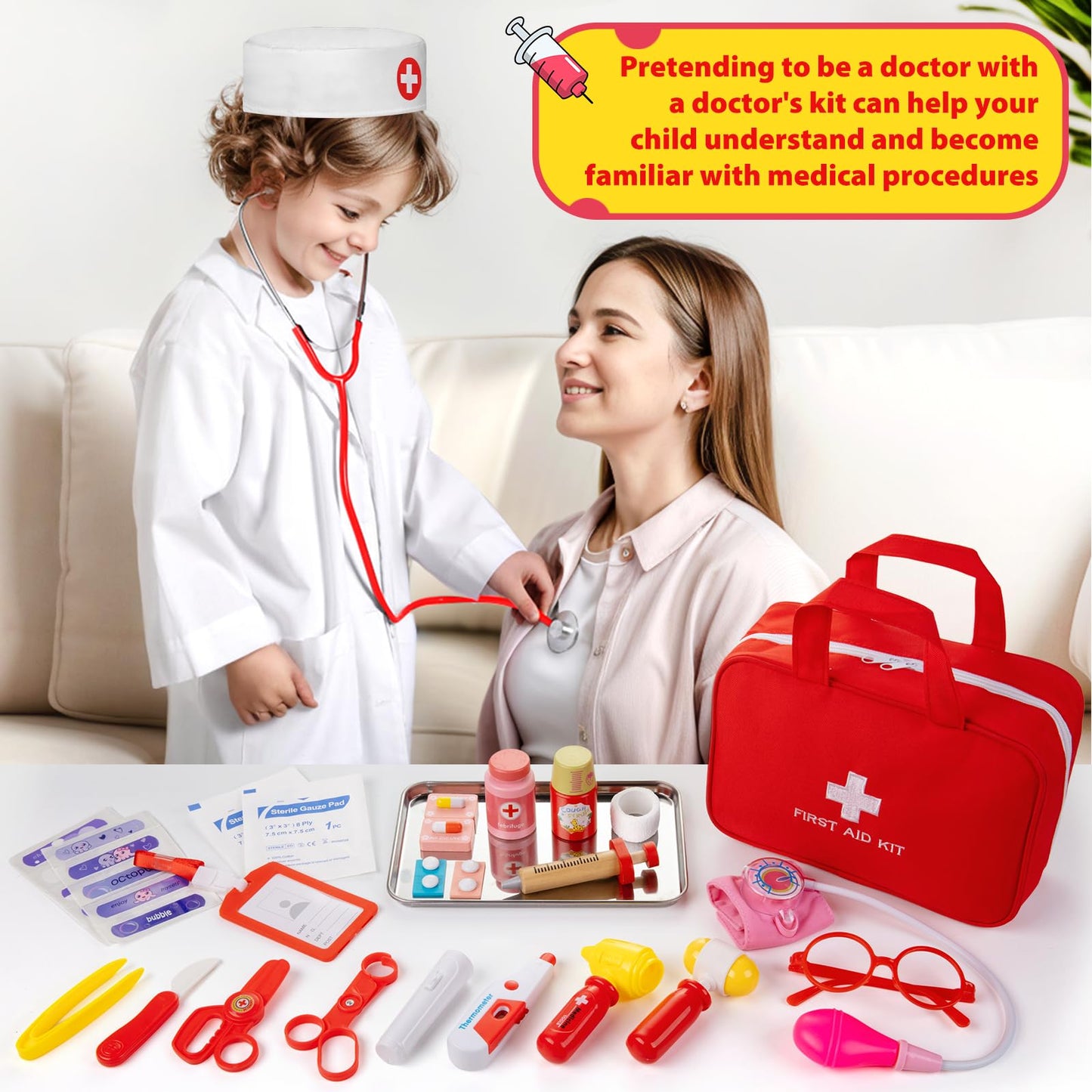 XZZO Doctor Kit for Kids — 36-Piece Pretend Playset with Stethoscope & Bag
