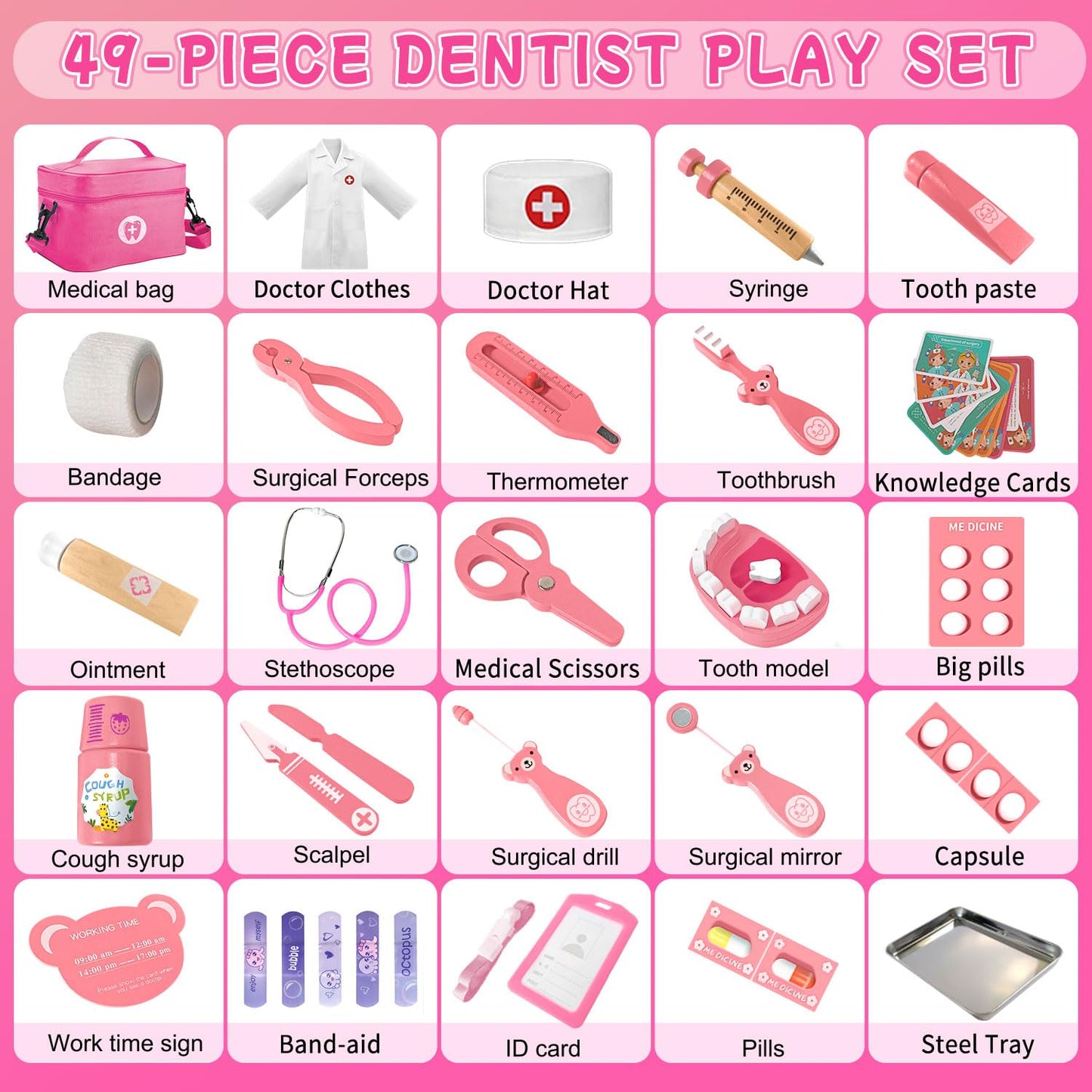 XZZO Doctor Kit for Kids – Wooden Dentist Play Set with Stethoscope & Accessories | Safe Pretend Play 3+