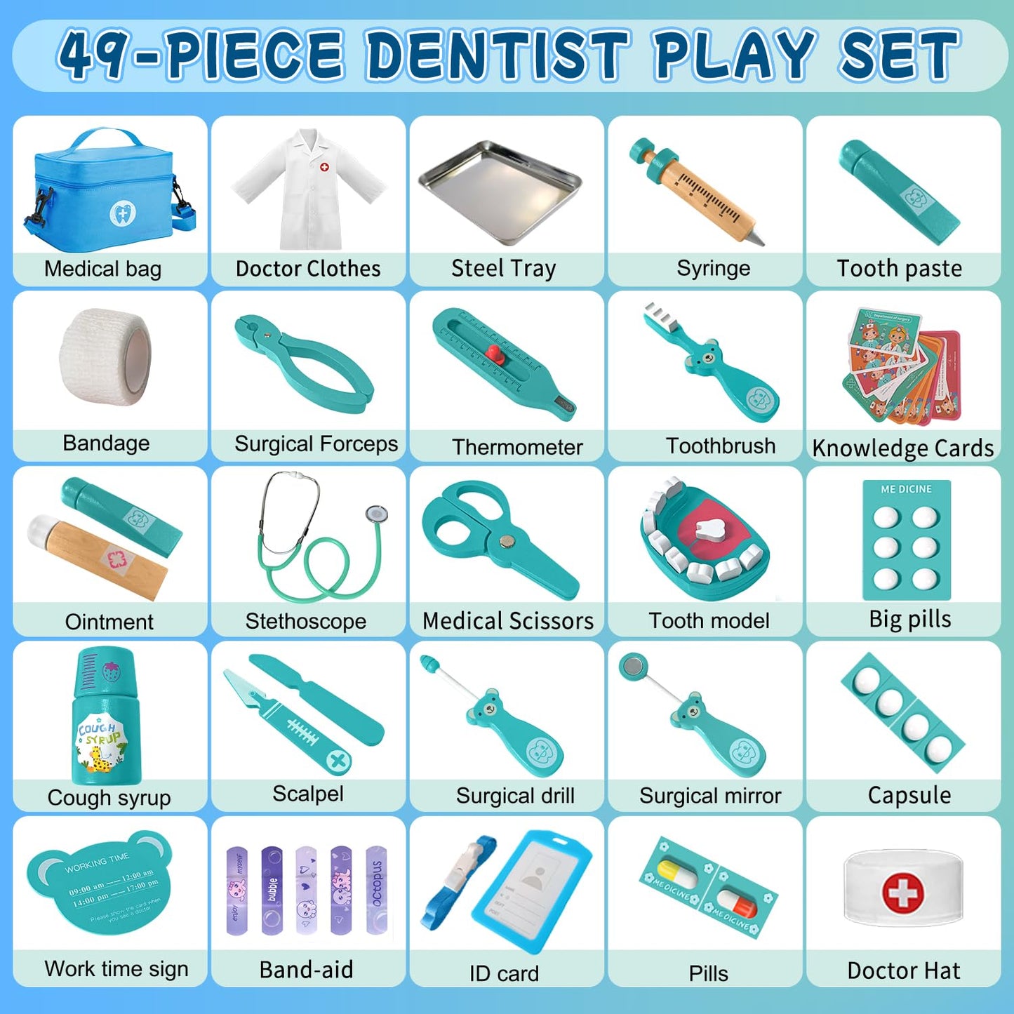 XZZO Doctor Kit for Toddlers 3-5 | Wooden Medical Play Set for Pretend Dentist & Doctor Role Play