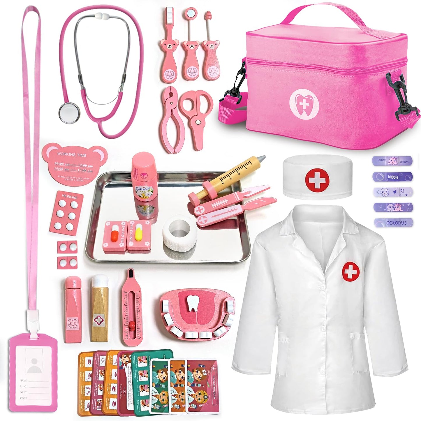 XZZO Doctor Kit for Kids – Wooden Dentist Play Set with Stethoscope & Accessories | Safe Pretend Play 3+