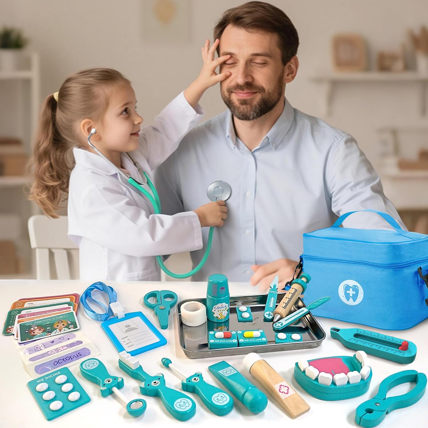 XZZO Doctor Kit for Toddlers 3-5 | Wooden Medical Play Set for Pretend Dentist & Doctor Role Play