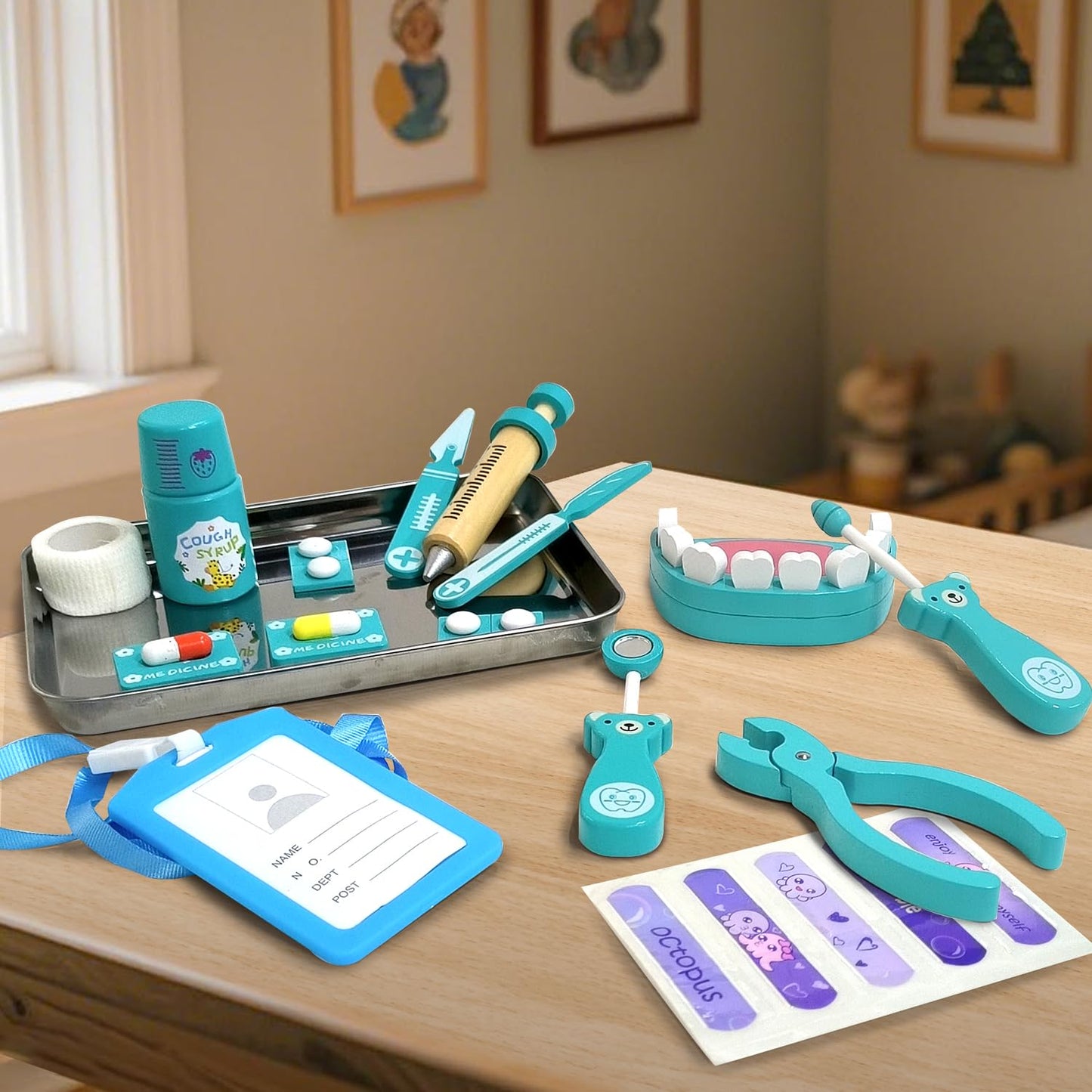 XZZO Doctor Kit for Toddlers 3-5 | Wooden Medical Play Set for Pretend Dentist & Doctor Role Play