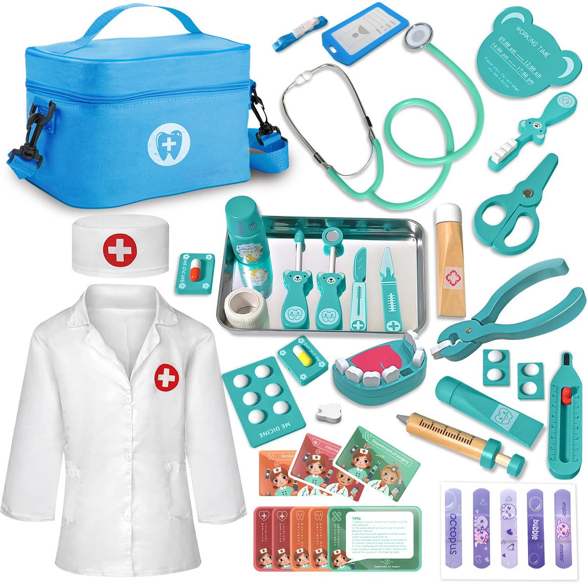 XZZO Doctor Kit for Toddlers 3-5 | Wooden Medical Play Set for Pretend Dentist & Doctor Role Play