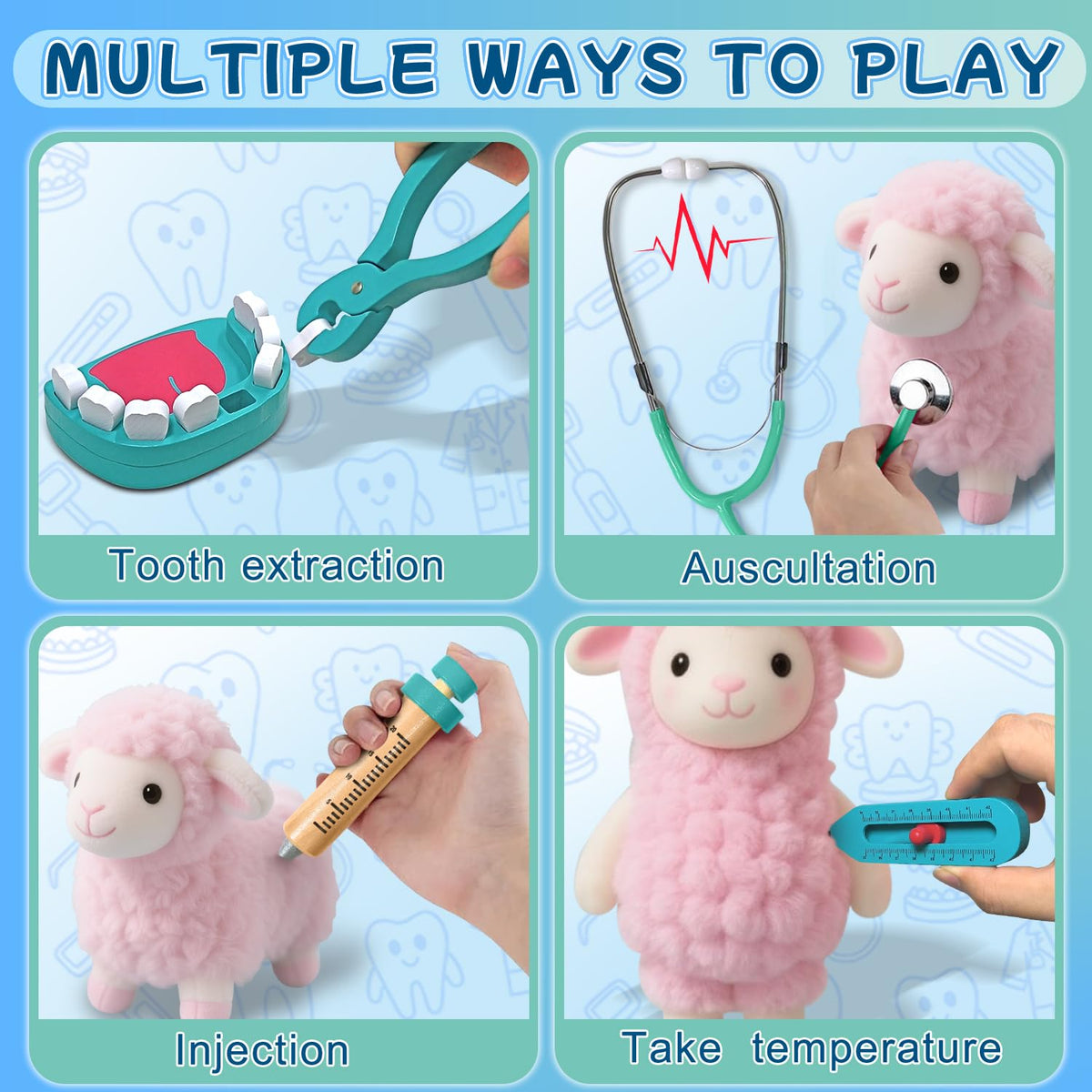 XZZO Doctor Kit for Toddlers 3-5 | Wooden Medical Play Set for Pretend Dentist & Doctor Role Play