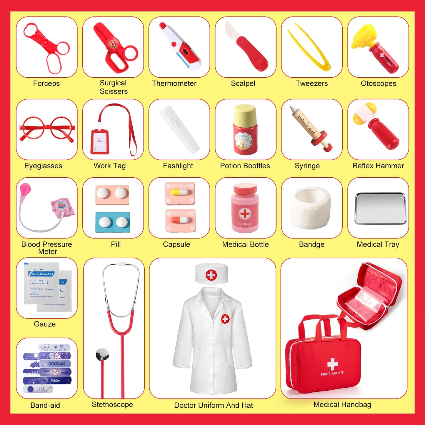 XZZO Doctor Kit for Kids — 36-Piece Pretend Playset with Stethoscope & Bag