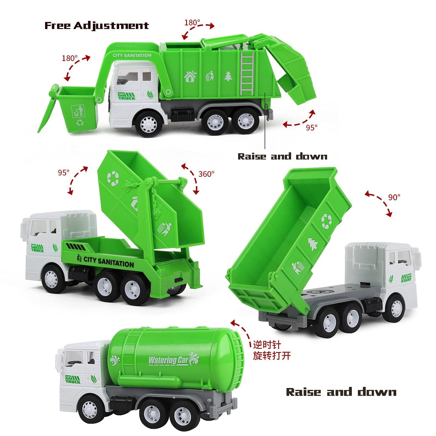 Y.L. DOYMX Toy Garbage Truck Set with Play Mat – 4 Vehicles, 108 Cards, 8 Signs, 4 Bins (Ages 3+)