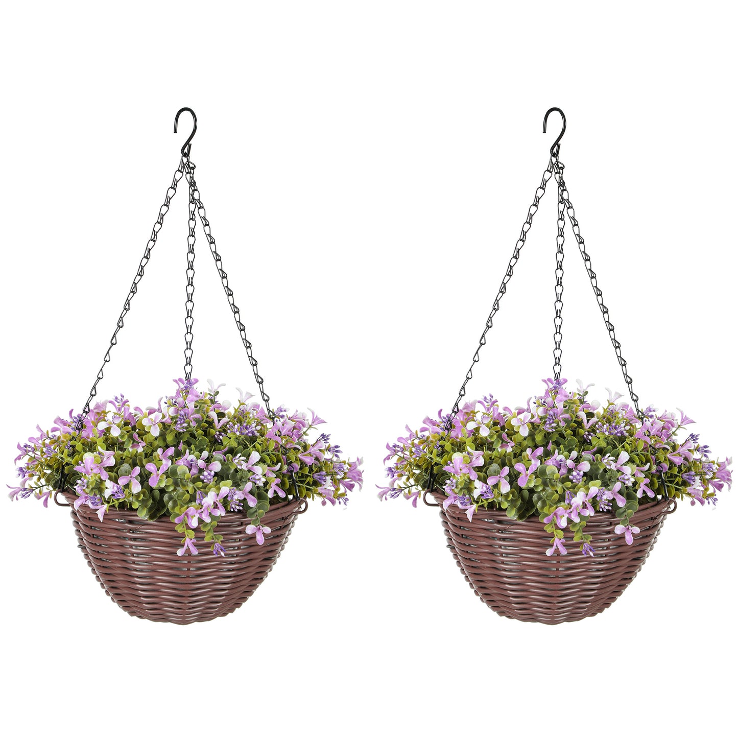 HOMCOM Artificial Flowers in Basket Set of 2 with 75 Leaves and 15 Flowers
