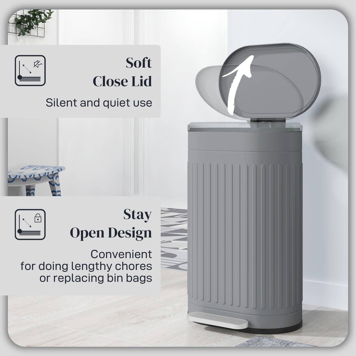 HOMCOM 20L Pedal Bin, Metal Kitchen Bin with Soft-close Lid