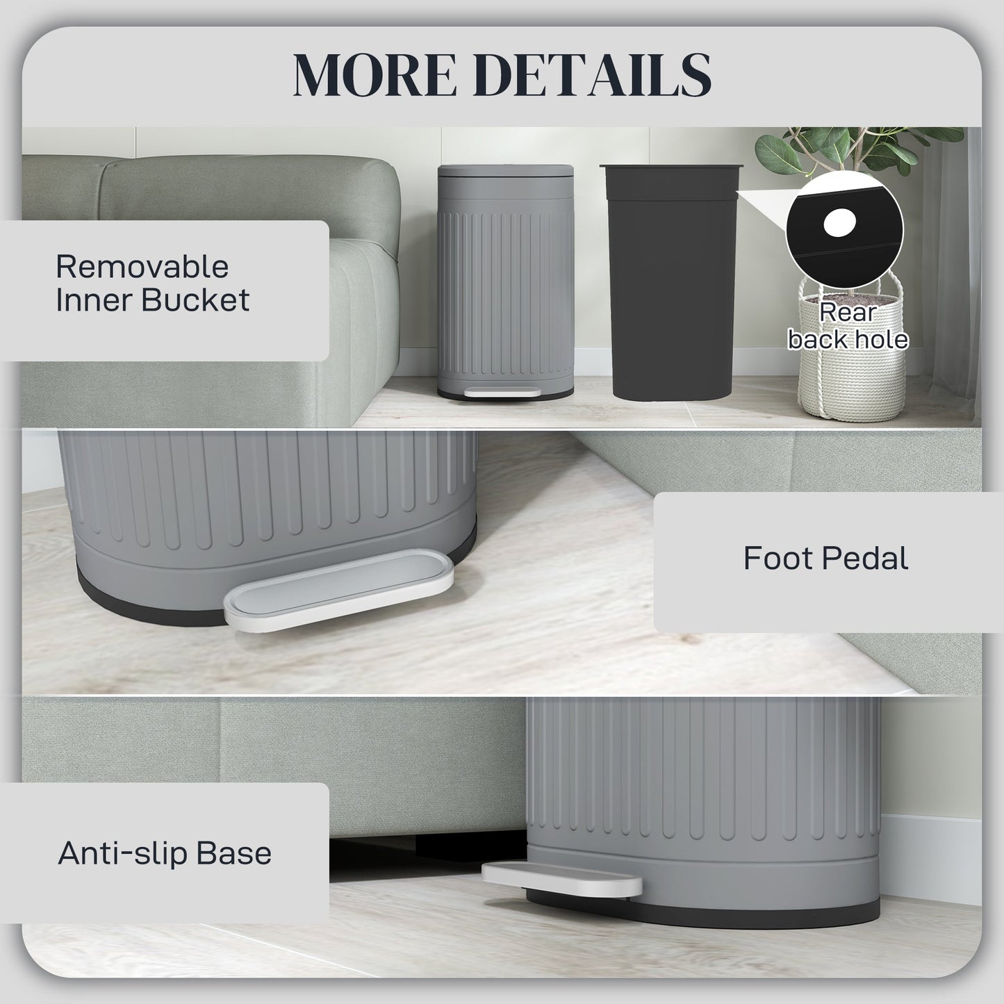 HOMCOM 20L Pedal Bin, Metal Kitchen Bin with Soft-close Lid