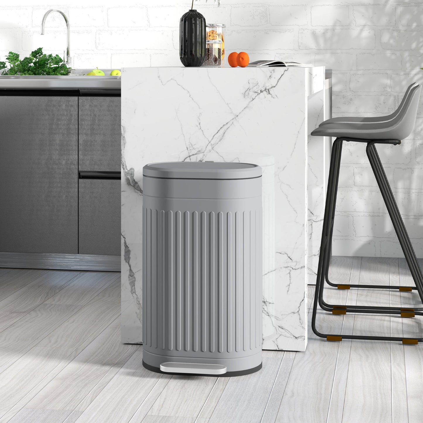 HOMCOM 20L Pedal Bin, Metal Kitchen Bin with Soft-close Lid