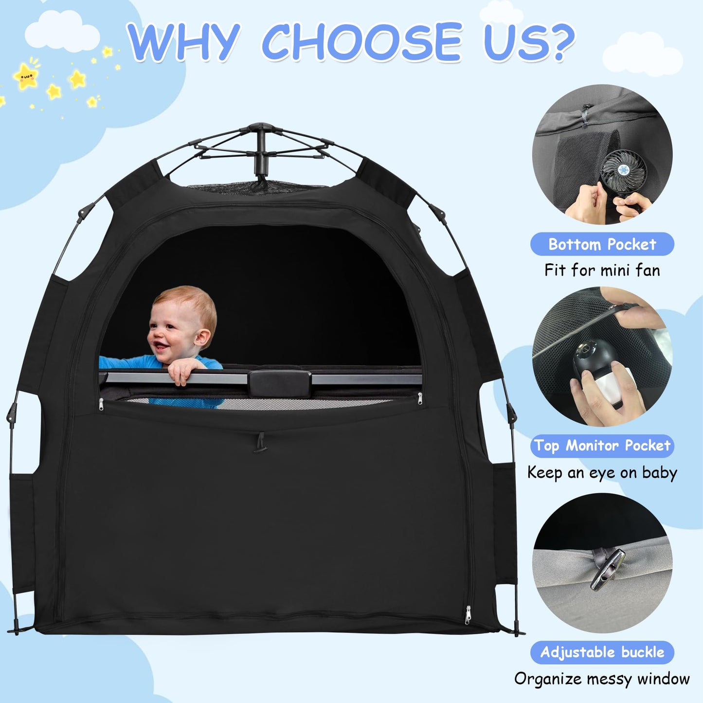 YABORAS Sleep Tent for Pack N Play – Private Light-Blocking Baby Sleep Pod