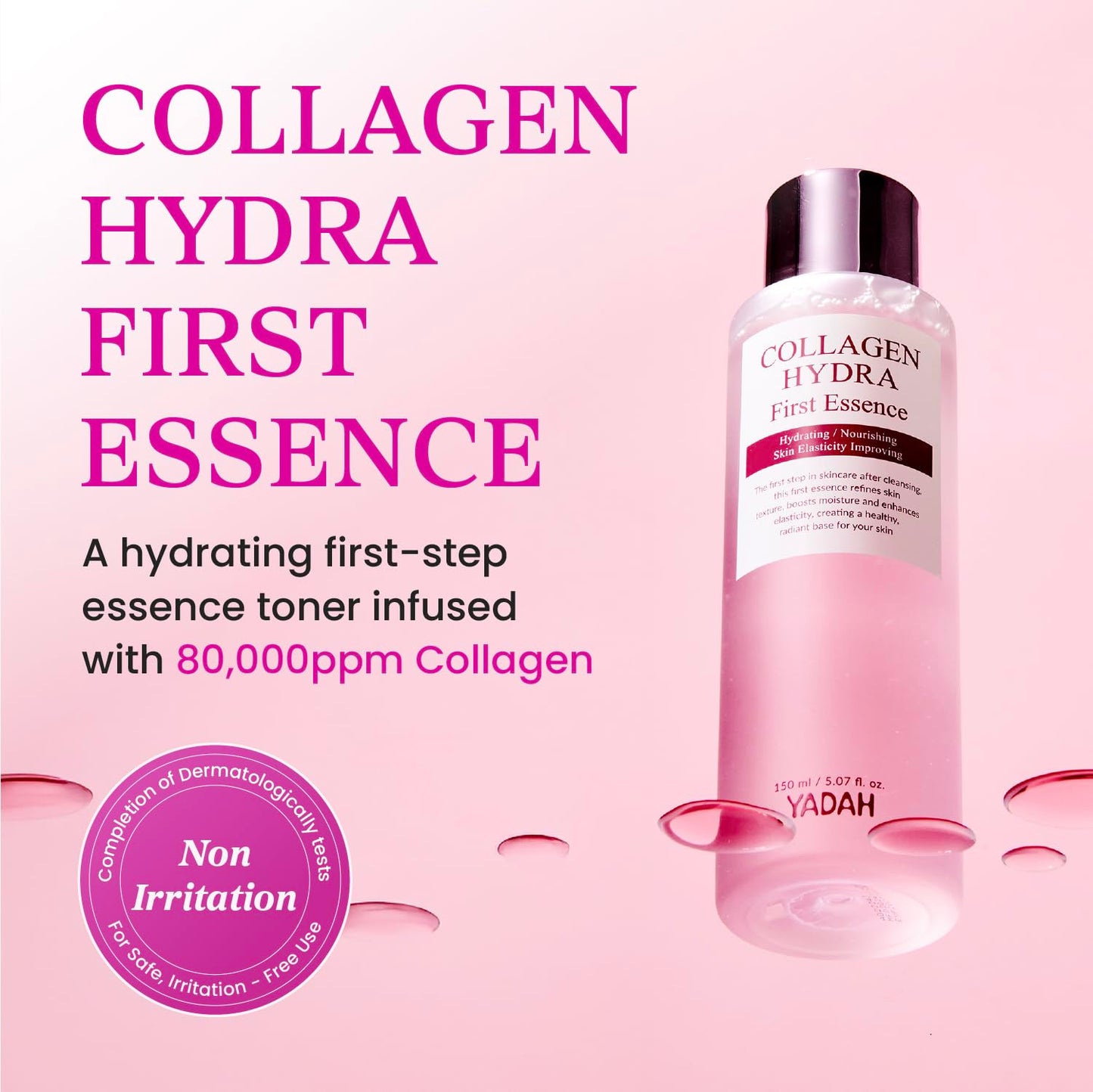 YADAH Collagen Hydra Essence – Deep Hydration & Soothing with 80,000ppm Collagen + Triple Hyaluronic Acid, 5.07 fl oz