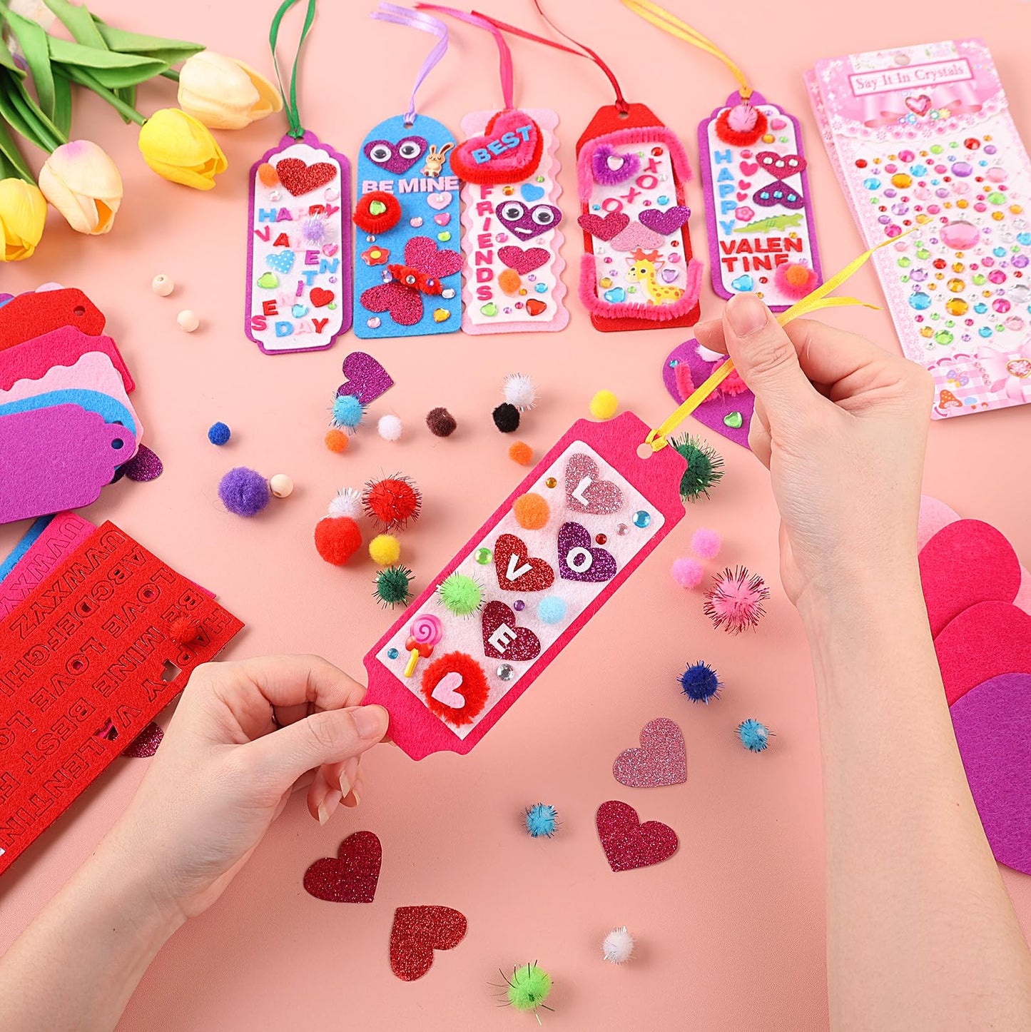 Valentine's Day Gifts for Kids – 401 PCS Craft Kit with DIY Bookmarks & Hearts | yafeite