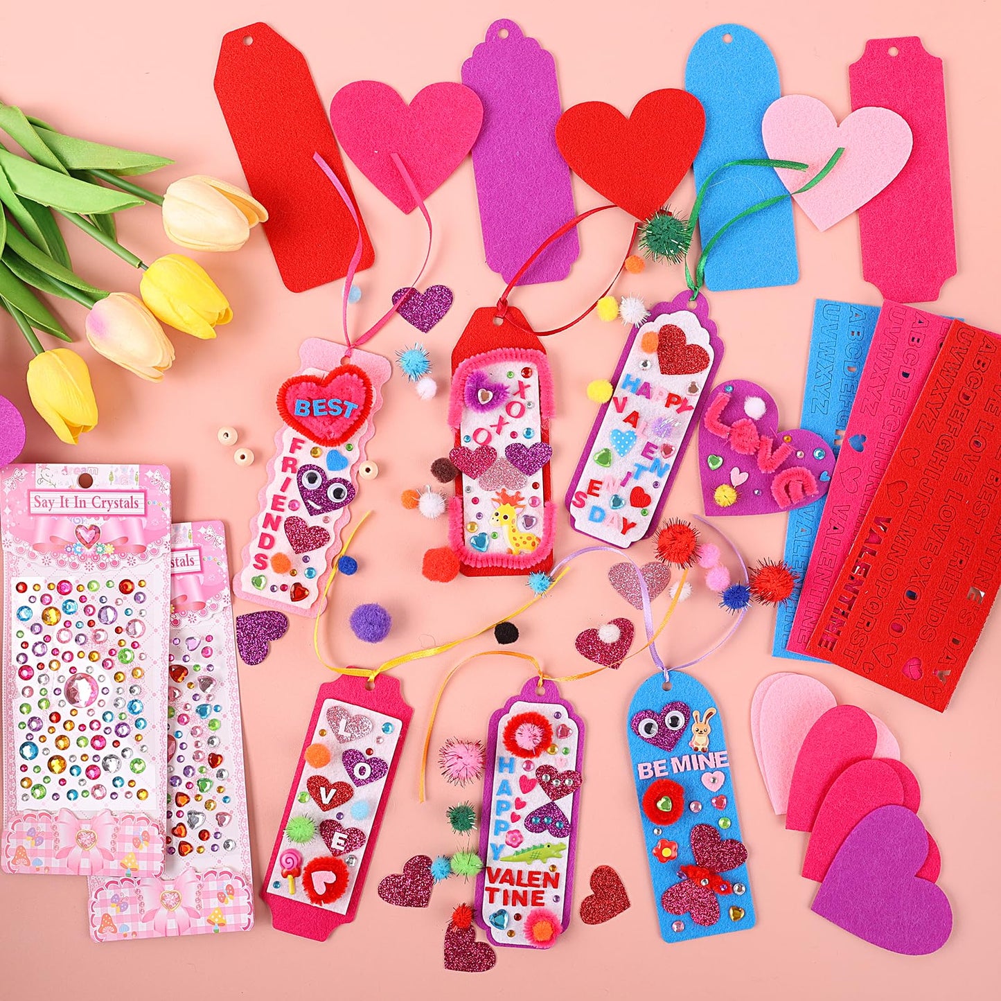 Valentine's Day Gifts for Kids – 401 PCS Craft Kit with DIY Bookmarks & Hearts | yafeite