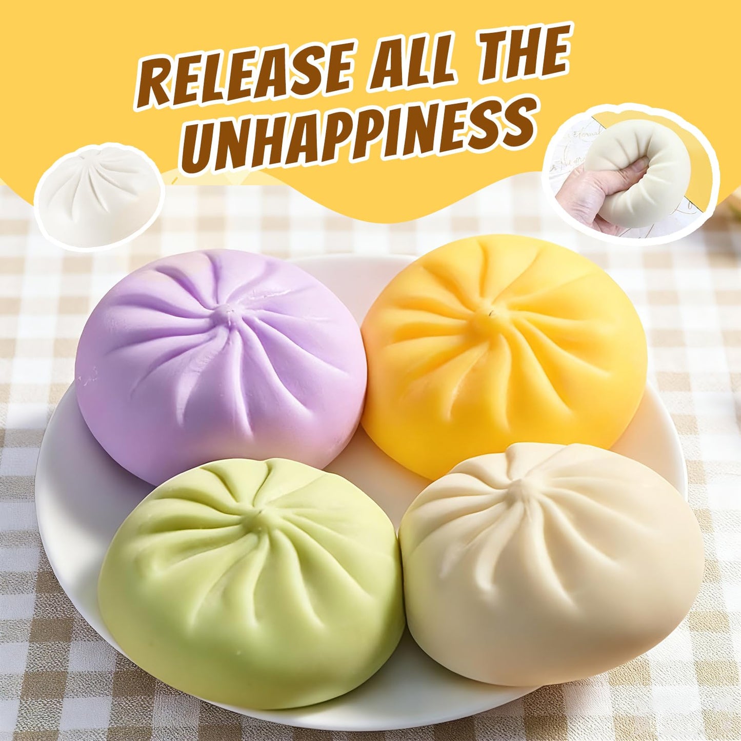 YAGUAN 4PCS Glitter Dumpling Squishy – Rainbow Fidget for Stress Relief and Focus (Small)