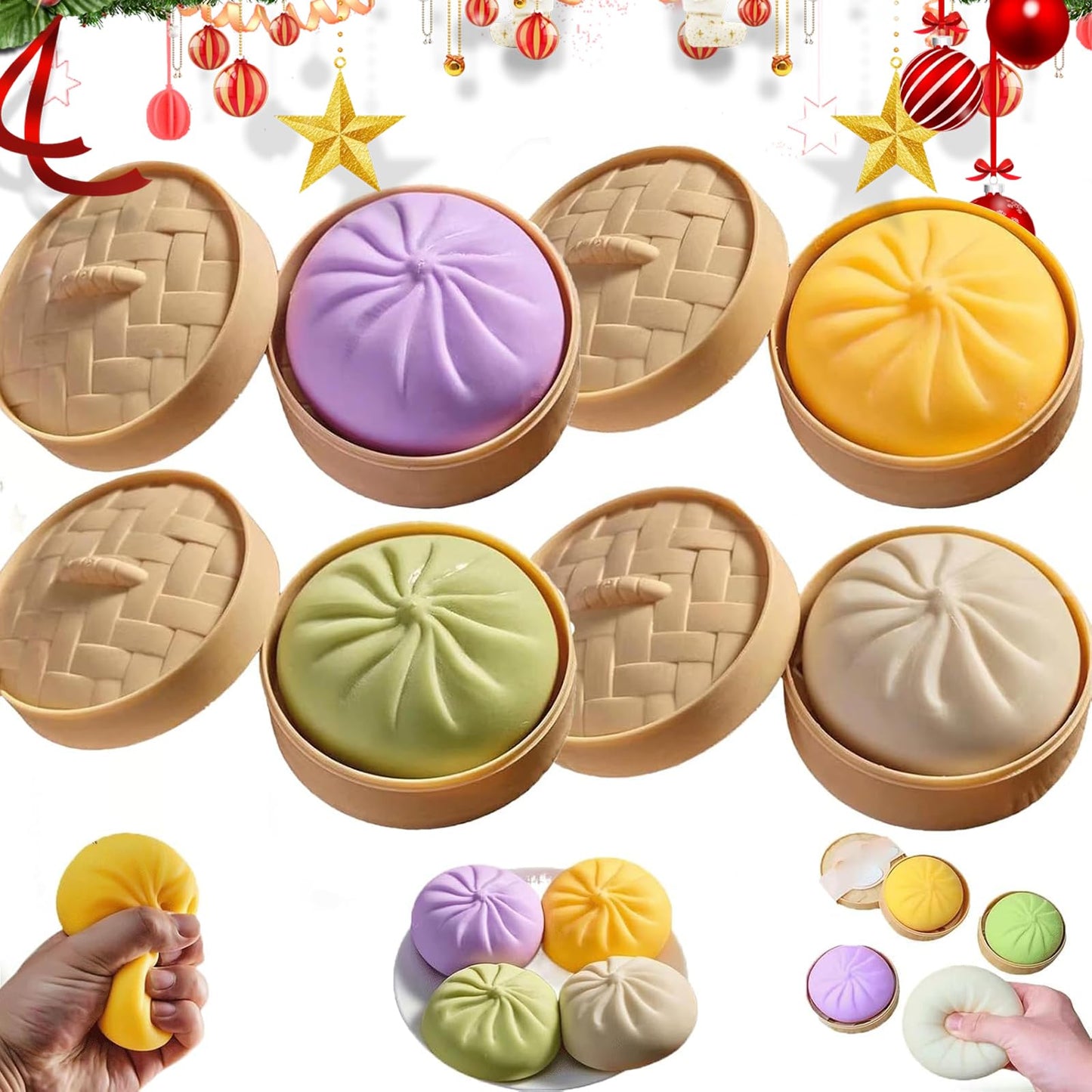 YAGUAN 4PCS Glitter Dumpling Squishy – Rainbow Fidget for Stress Relief and Focus (Small)