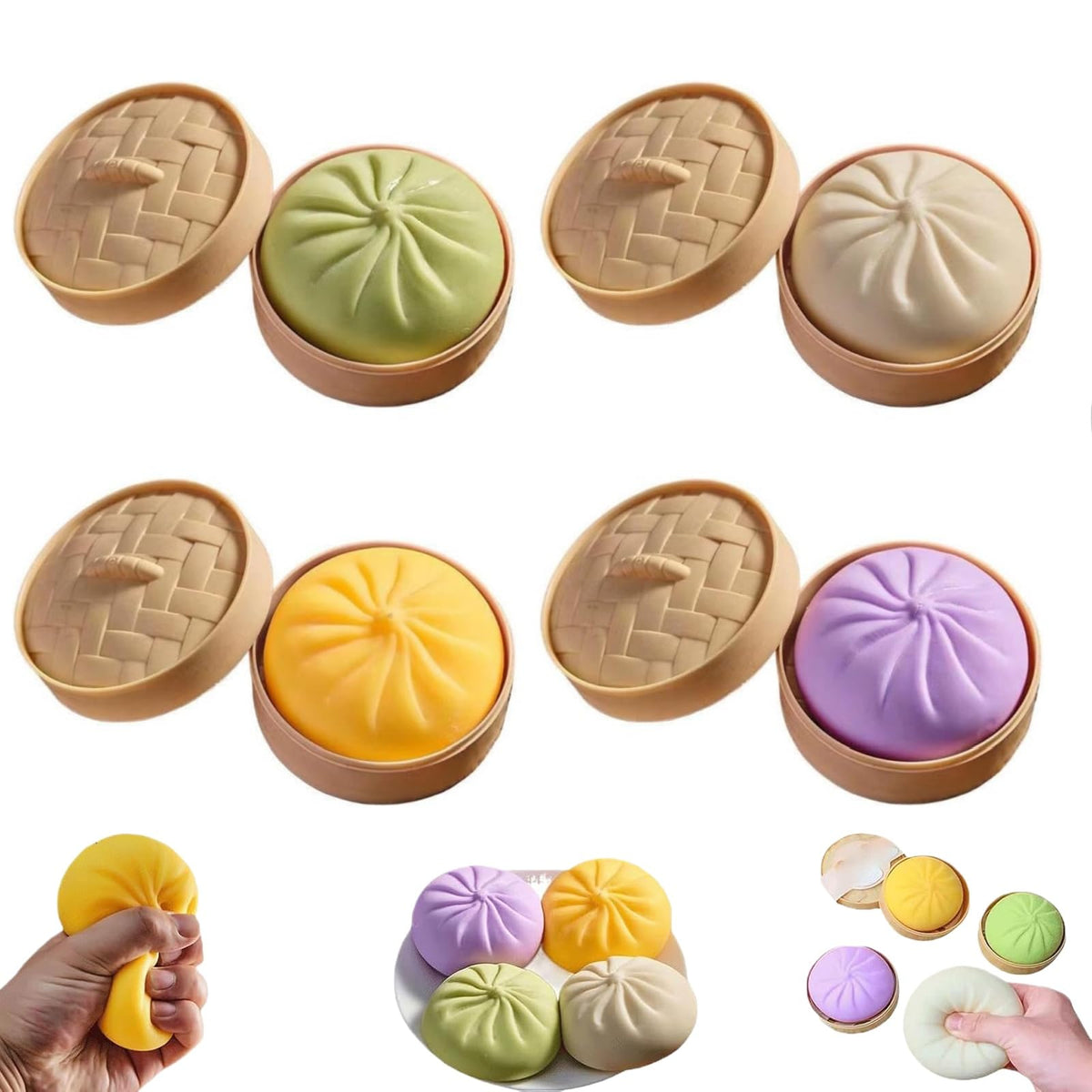 Yaguan Glitter Dumplings – 4 Pack Large Dumpling Squishy for Stress Relief