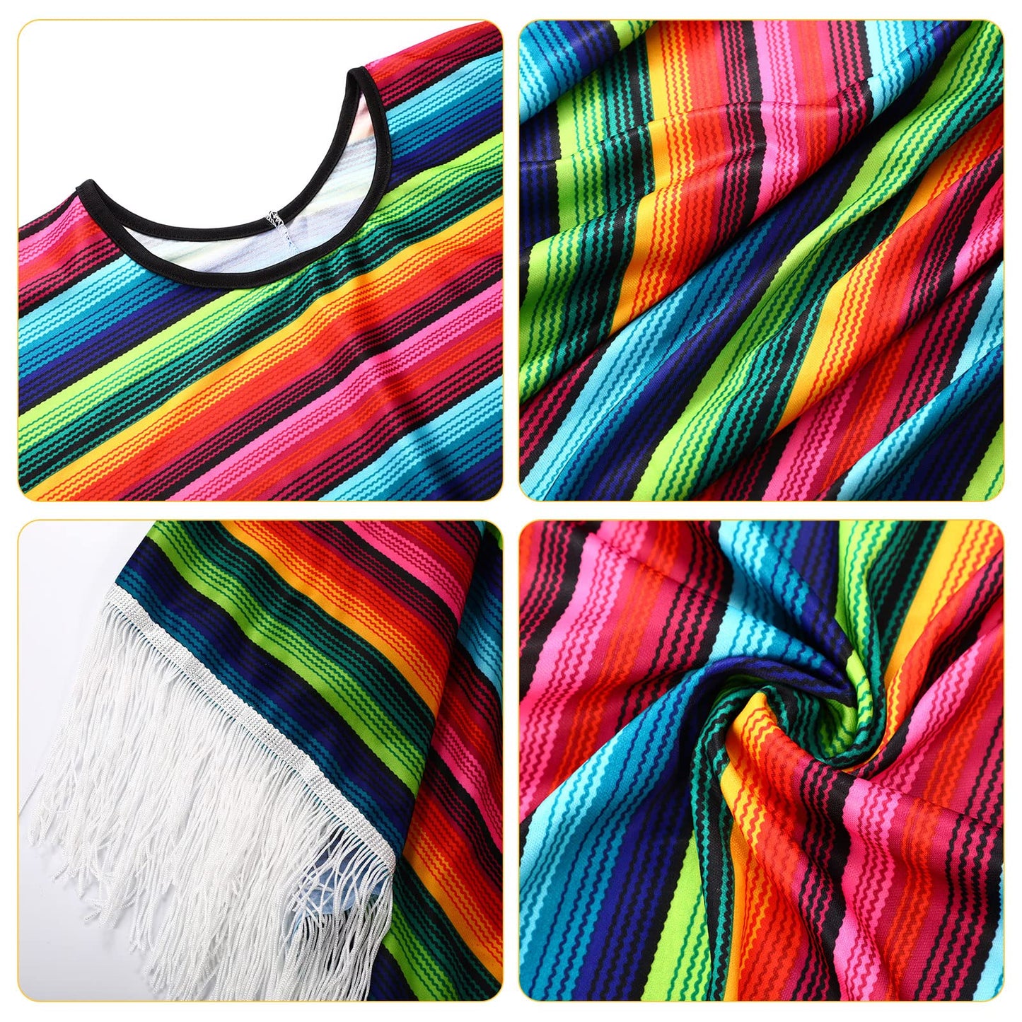 Yahenda Mexican Costume Set 5 Pcs – Poncho, Sombrero, Sunglasses & Mustache (Small)