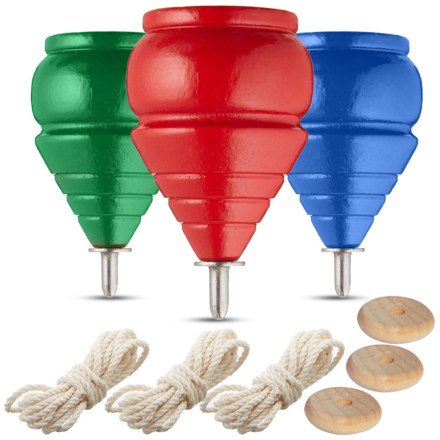 YAJUA Authentic Spinning Tops – Classic Wooden Trompos Set of 3