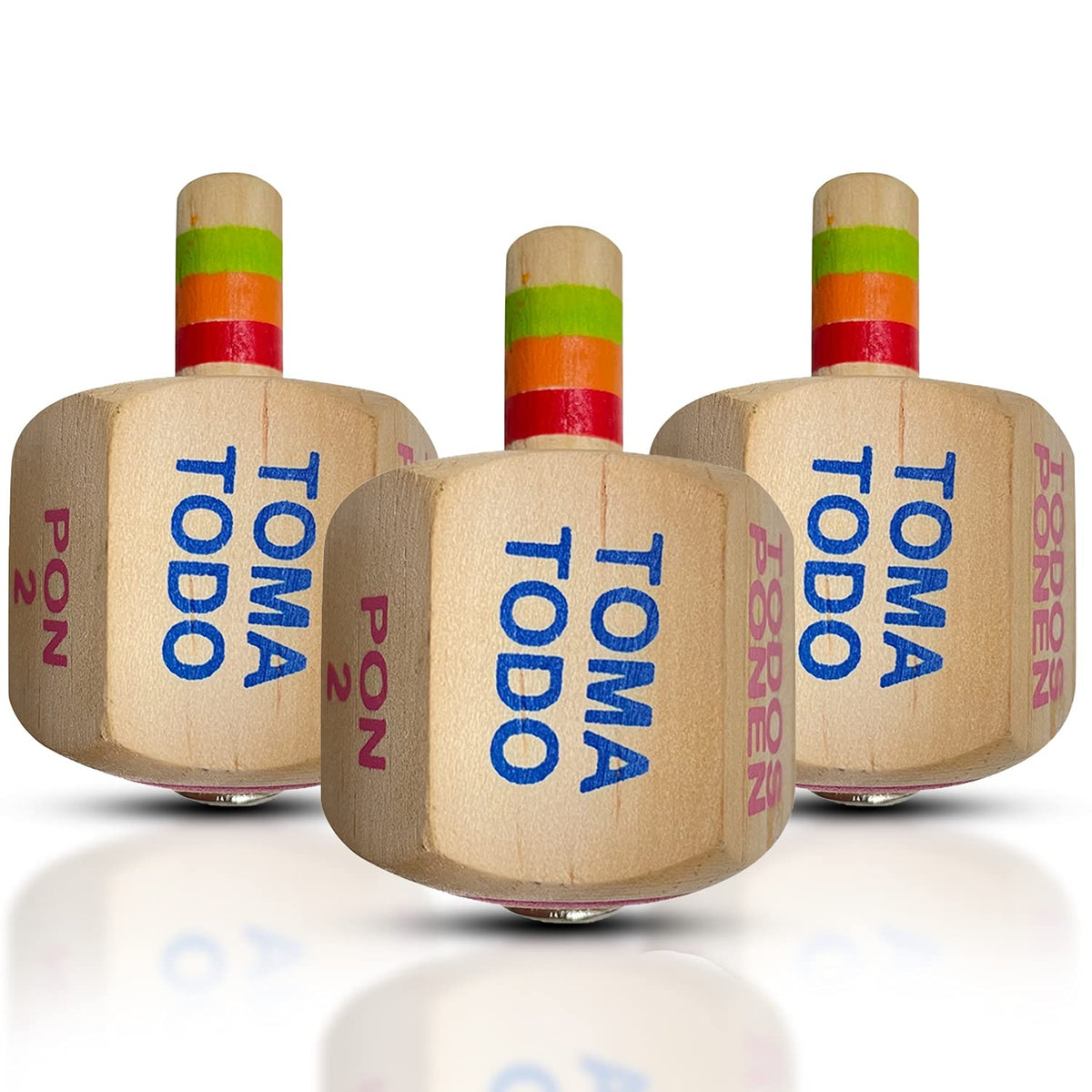 YAJUA Toma Todo Pirinola – Mexican Wood Spinner Top Set (3) for Fiesta