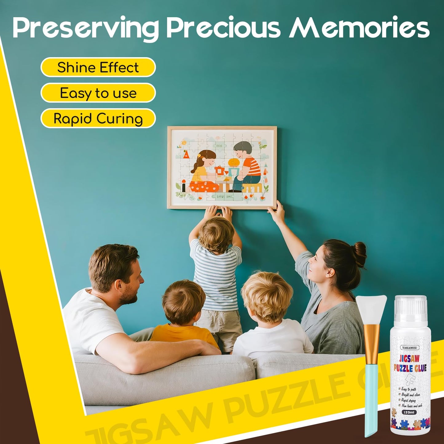 YAKAMOZ Jigsaw Puzzle Glue with Sponge Head – Clear Water-Soluble Quick-Dry Glue 240ml for 1000/1500/3000 Piece Puzzles