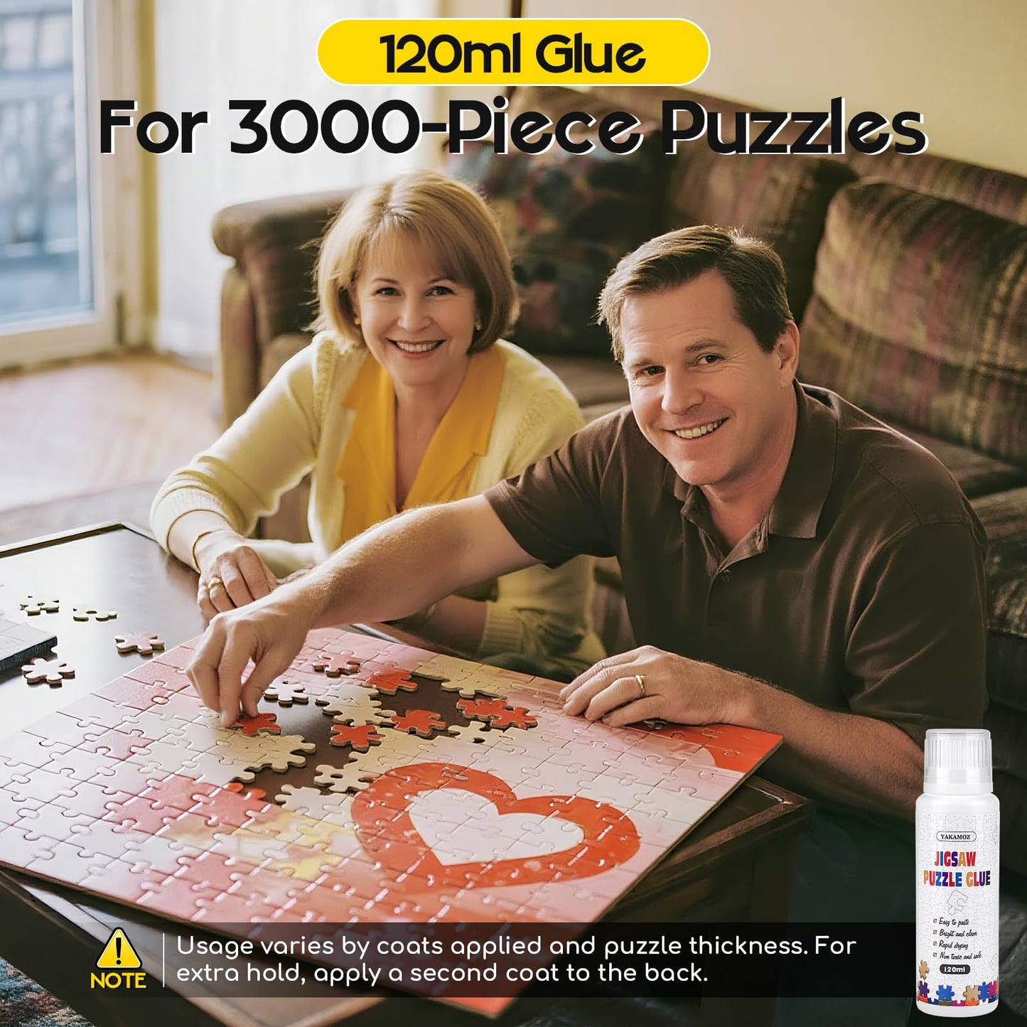 YAKAMOZ Jigsaw Puzzle Glue with Sponge Head – Clear Water-Soluble Quick-Dry Glue 240ml for 1000/1500/3000 Piece Puzzles