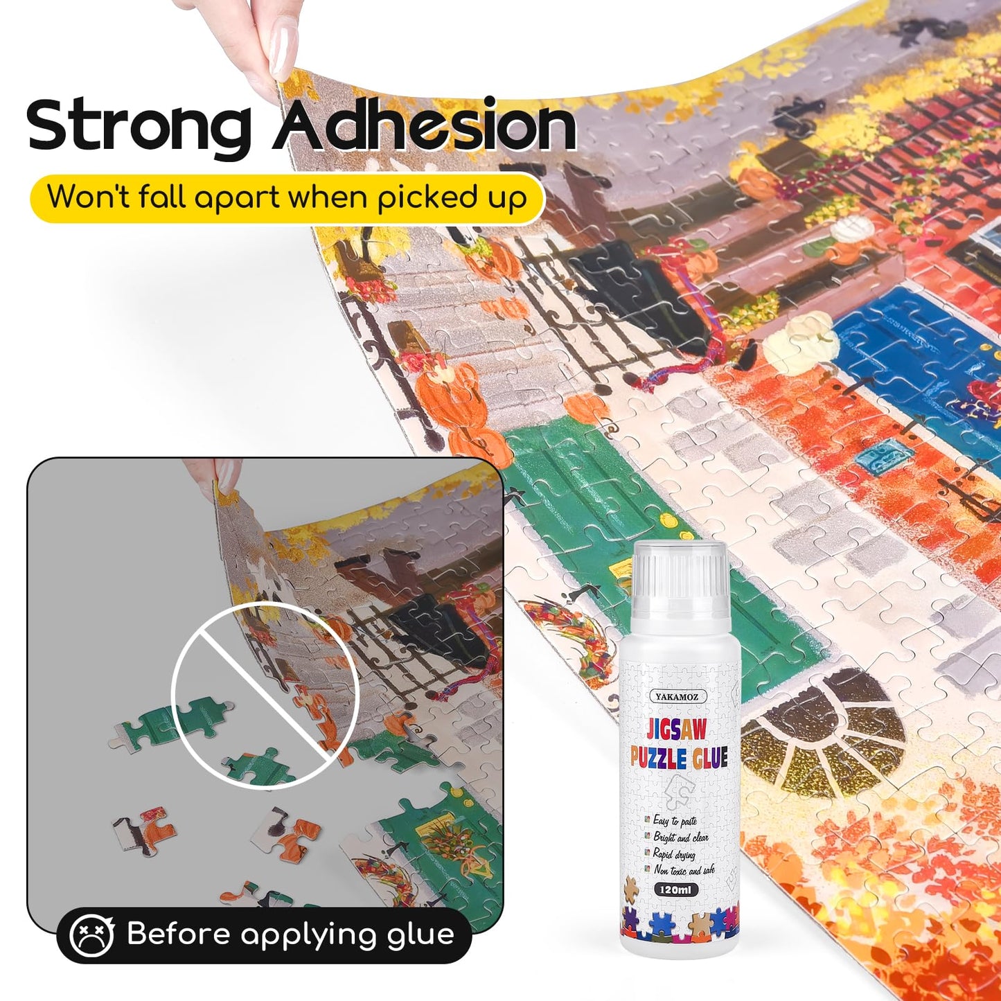 YAKAMOZ Jigsaw Puzzle Glue with Sponge Head – Clear Water-Soluble Quick-Dry Glue 240ml for 1000/1500/3000 Piece Puzzles