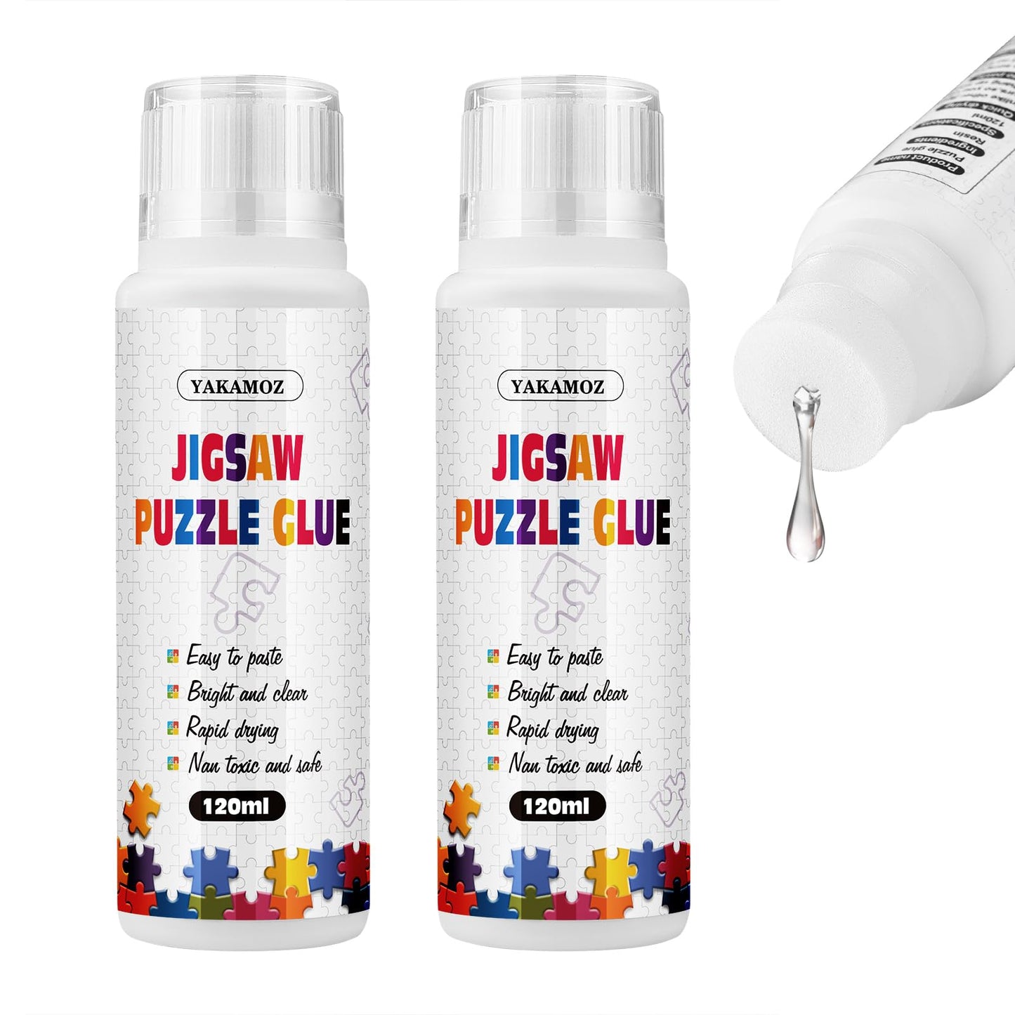 YAKAMOZ Jigsaw Puzzle Glue with Sponge Head – Clear Water-Soluble Quick-Dry Glue 240ml for 1000/1500/3000 Piece Puzzles
