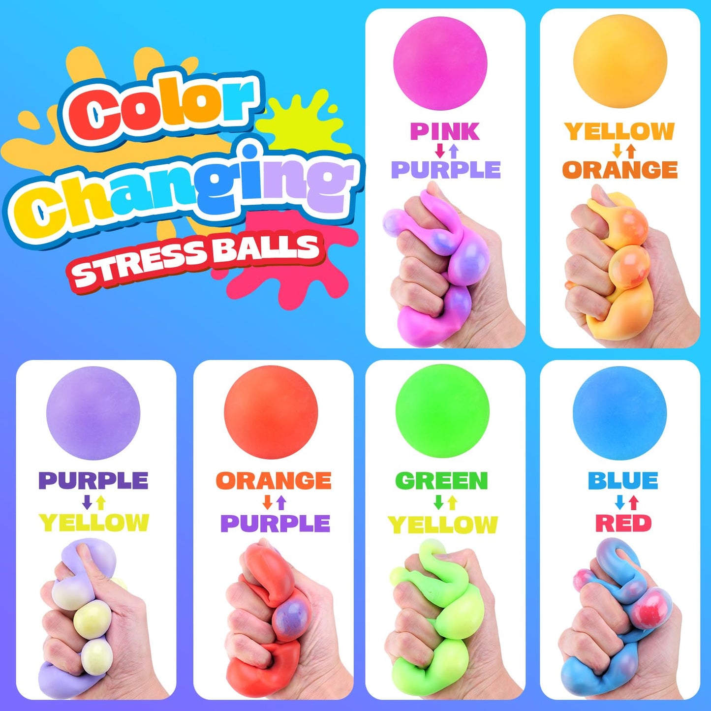 YAKHAN 24Pcs Slow Rising Color-Changing Stress Balls – Fidget Sensory Toys for Kids & Adults