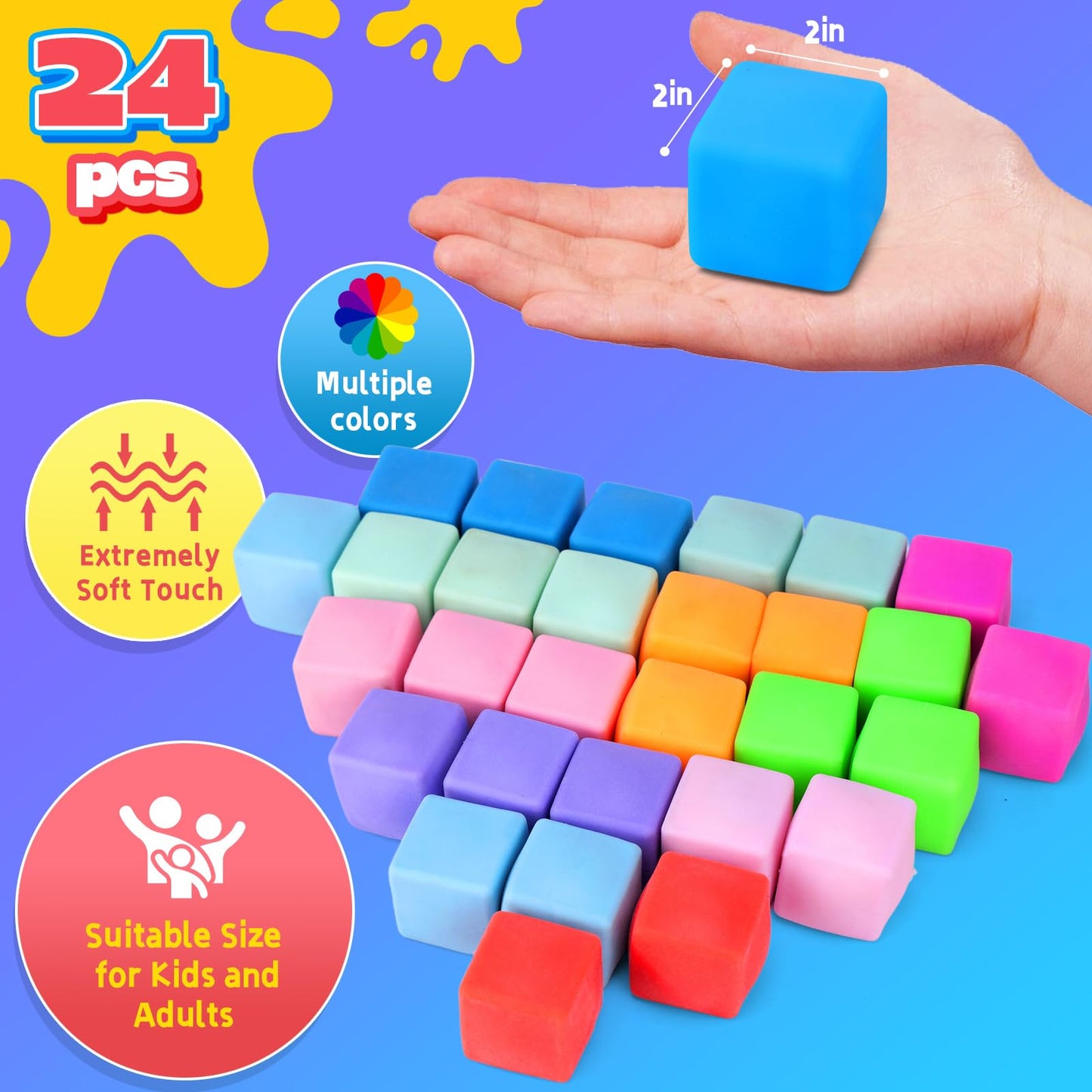 YAKHAN 24PCS Color-Changing Stress Cube – Portable, Slow-Rebound Squeeze Toys