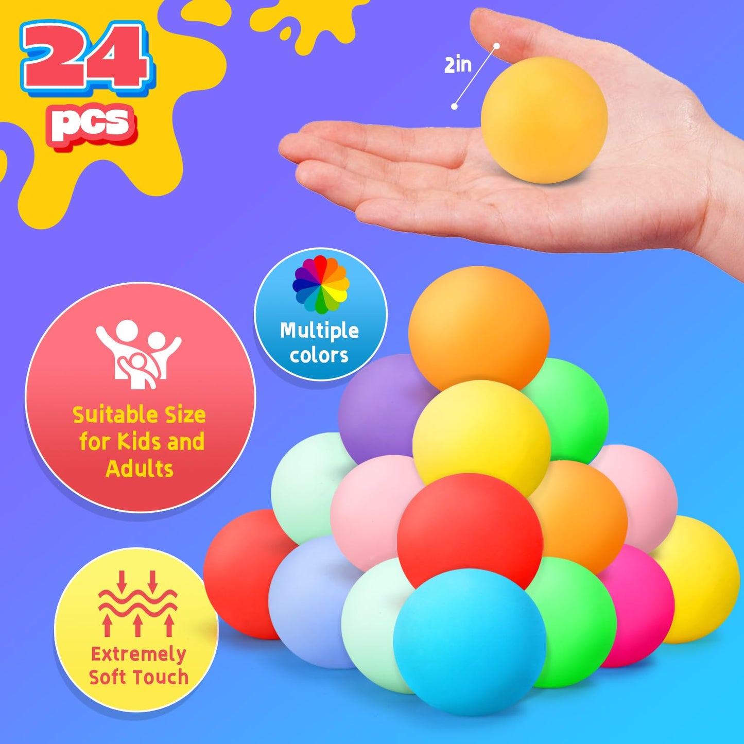 YAKHAN 24Pcs Slow Rising Color-Changing Stress Balls – Fidget Sensory Toys for Kids & Adults