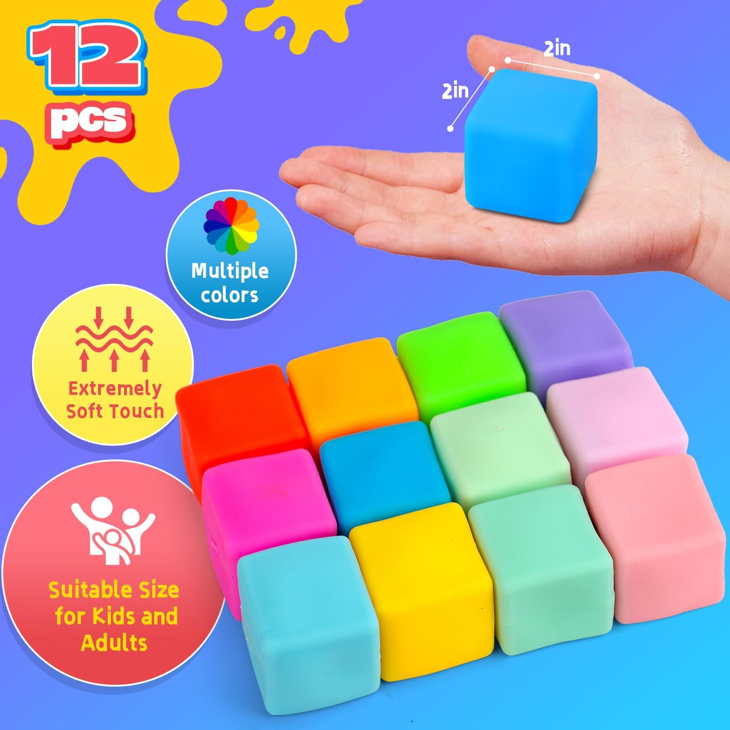 YAKHAN 12PCS Color-Changing Stress Cube – Soft, Slow-Rebound Cubes for Home, Office, Classroom