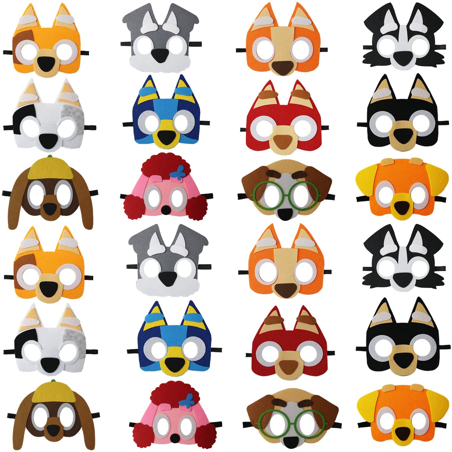 YALARY 24-Pack Blue Puppy Dog Felt Masks for Kids – Party Favors & Dress-Up Costumes