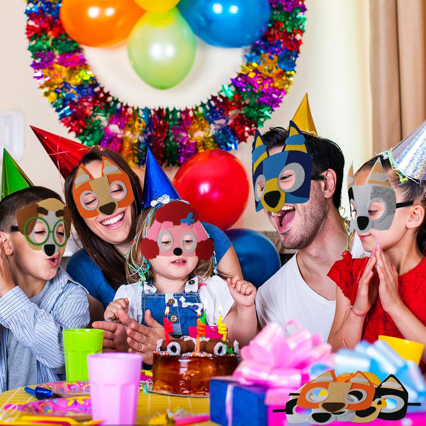 YALARY 24-Pack Blue Puppy Dog Felt Masks for Kids – Party Favors & Dress-Up Costumes
