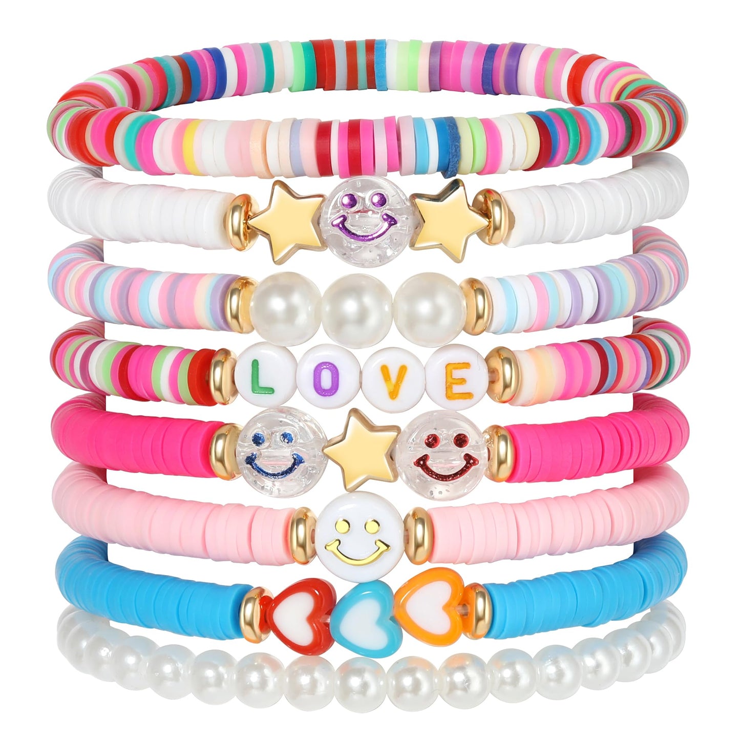YALASOBA Colorful Smile Heart Star Bracelets Set | Y2K Beaded Jewelry